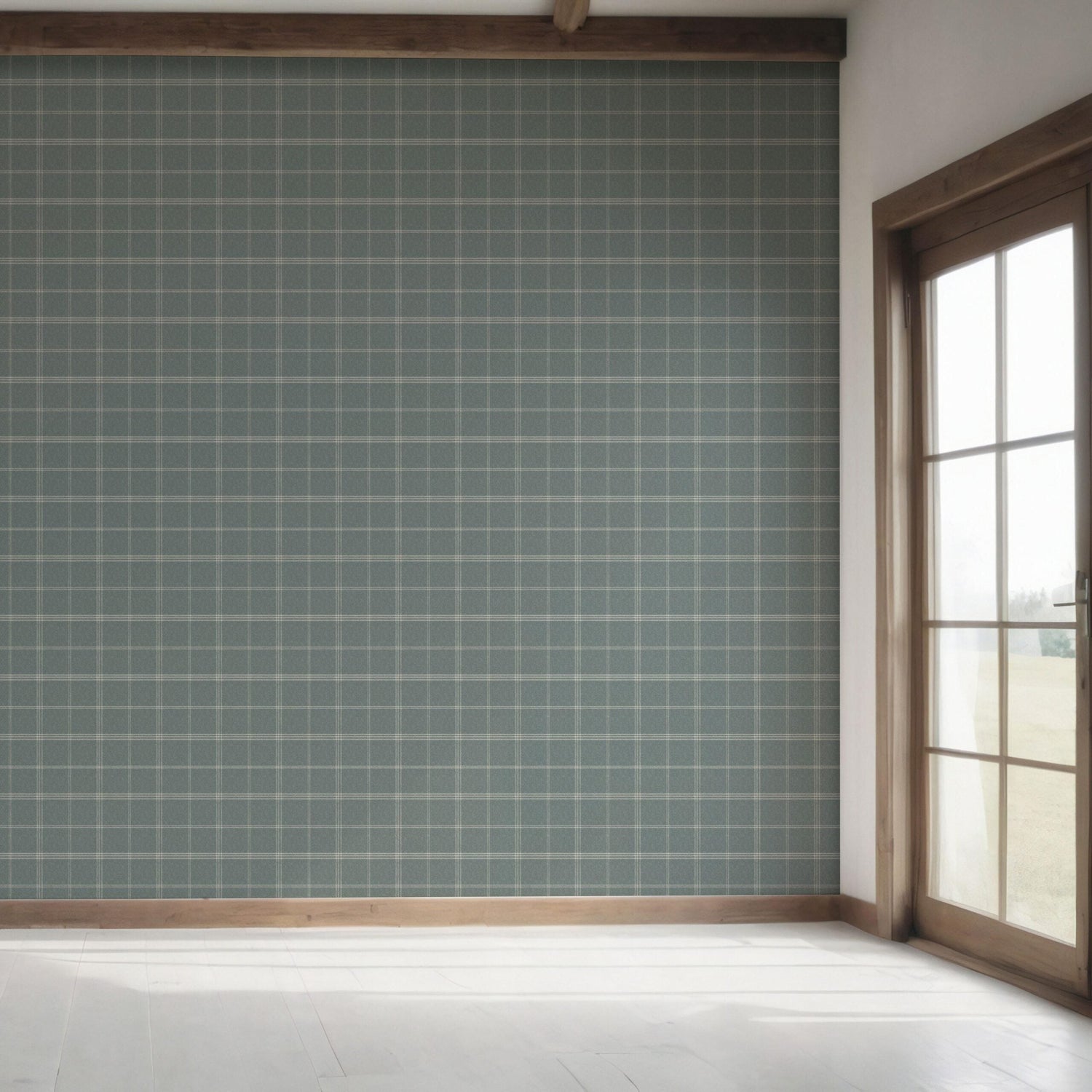 Geometric Plaid Checkered Bedroom Wallpaper (Teal Blue/ Gray)