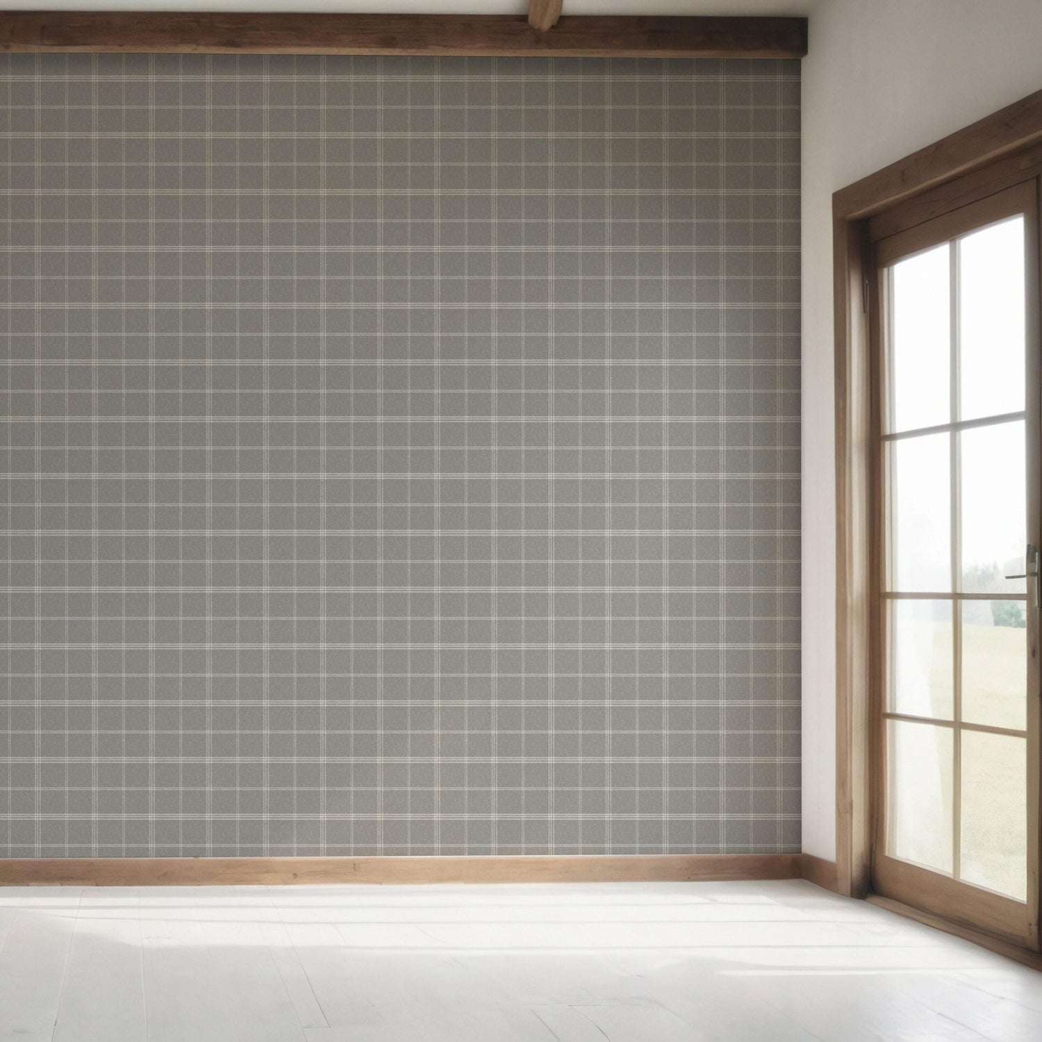 Neutral Geometric Plaid Checkered Bedroom Wallpaper (Gray)