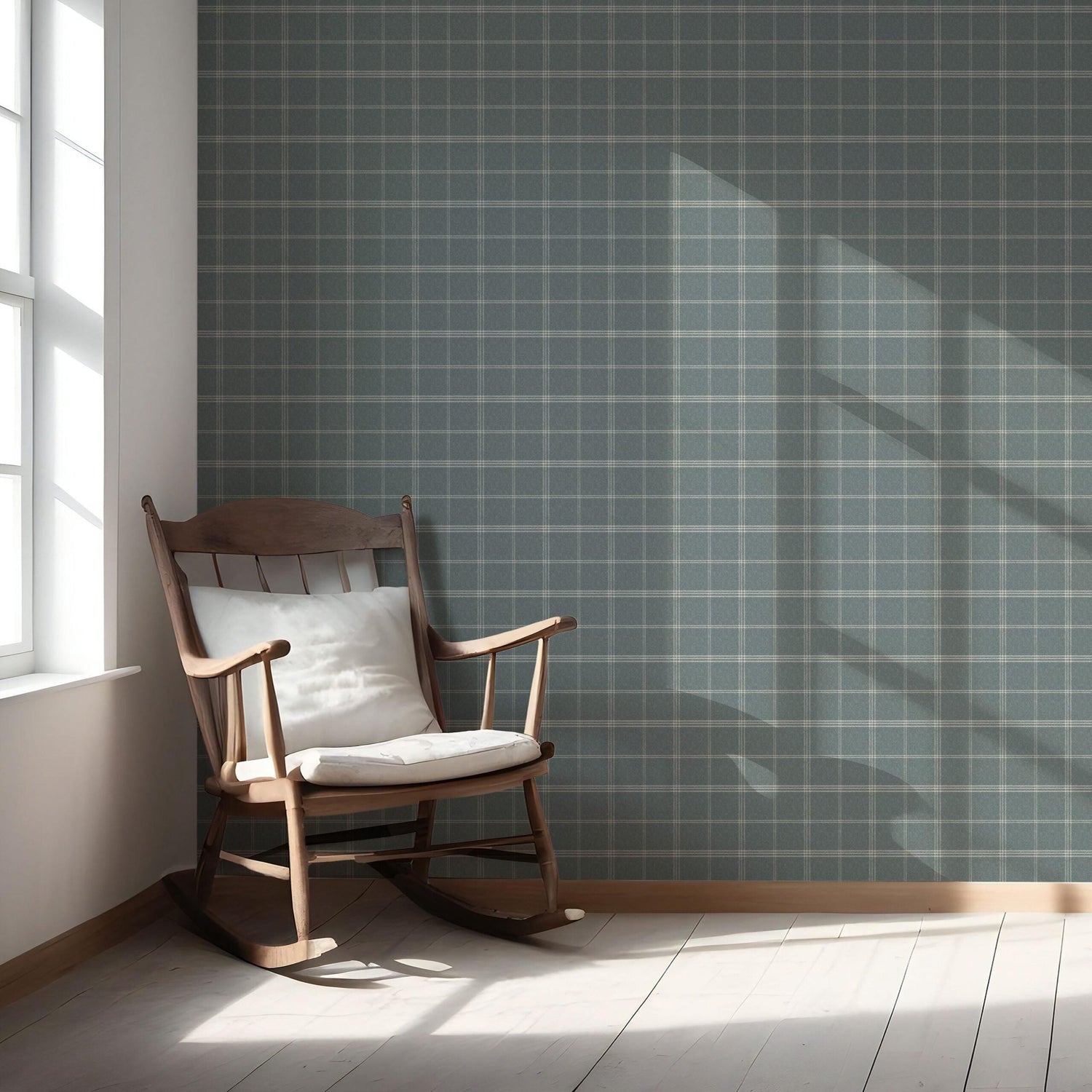 Geometric Plaid Checkered Nursery Wallpaper (Blue-Gray)