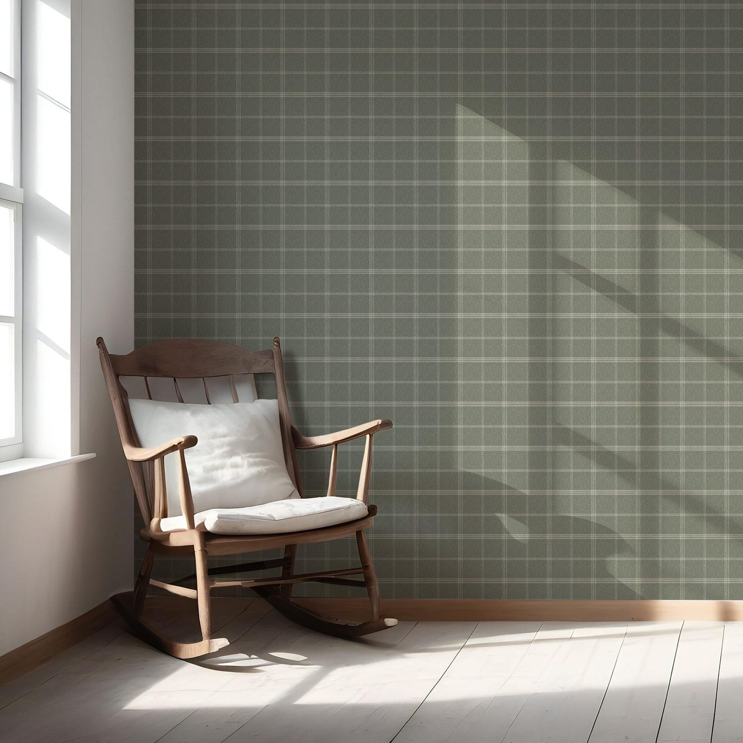 Geometric Plaid Checkered Nursery Wallpaper (Olive Green)
