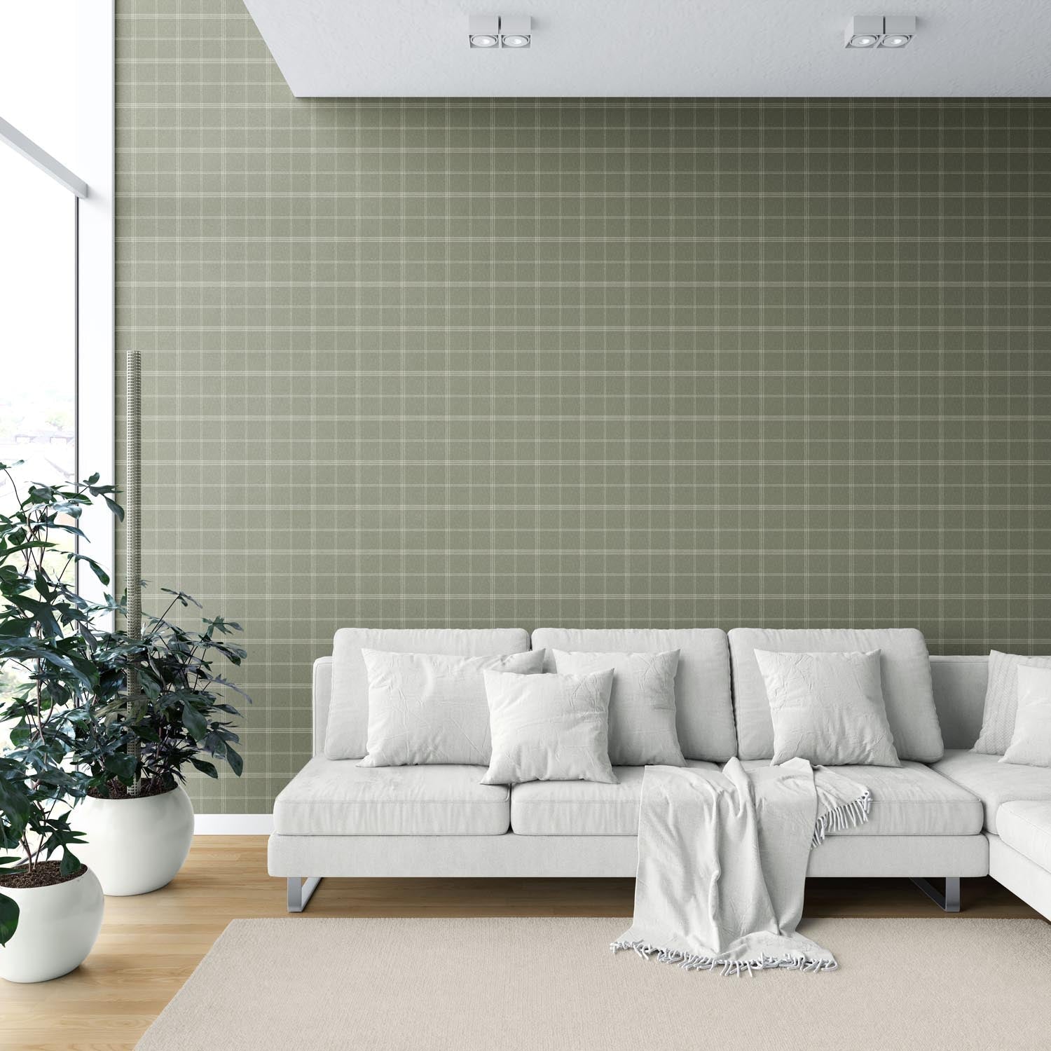 Geometric Plaid Checkered Shower Toilet Wallpaper (Olive Green)