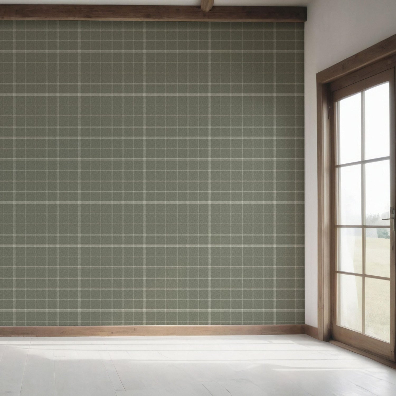 Geometric Plaid Checkered Bedroom Wallpaper (Olive Green)