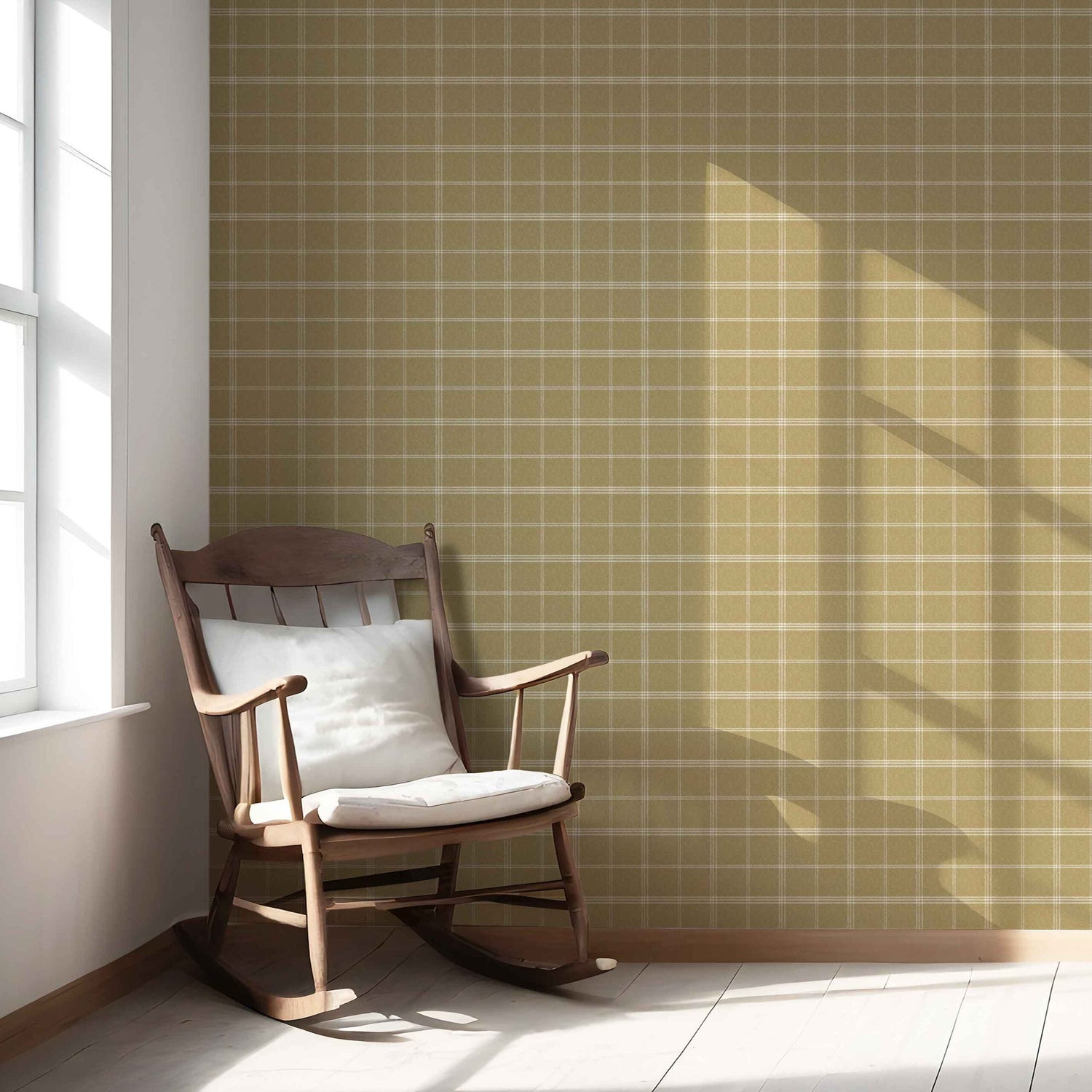 Geometric Plaid Checkered Nursery Wallpaper (Mustard Yellow)