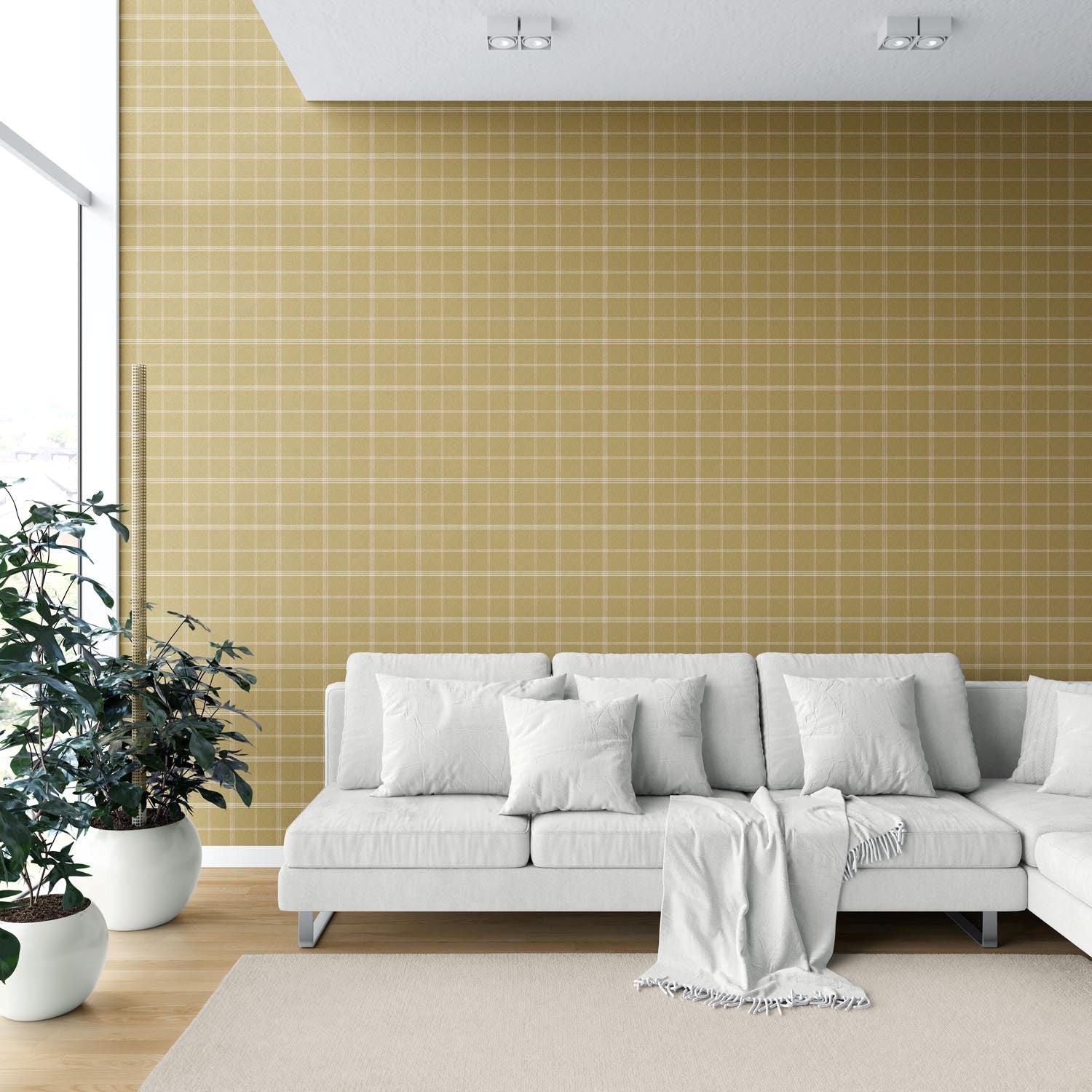 Geometric Plaid Checkered Shower Toilet Wallpaper (Mustard Yellow)
