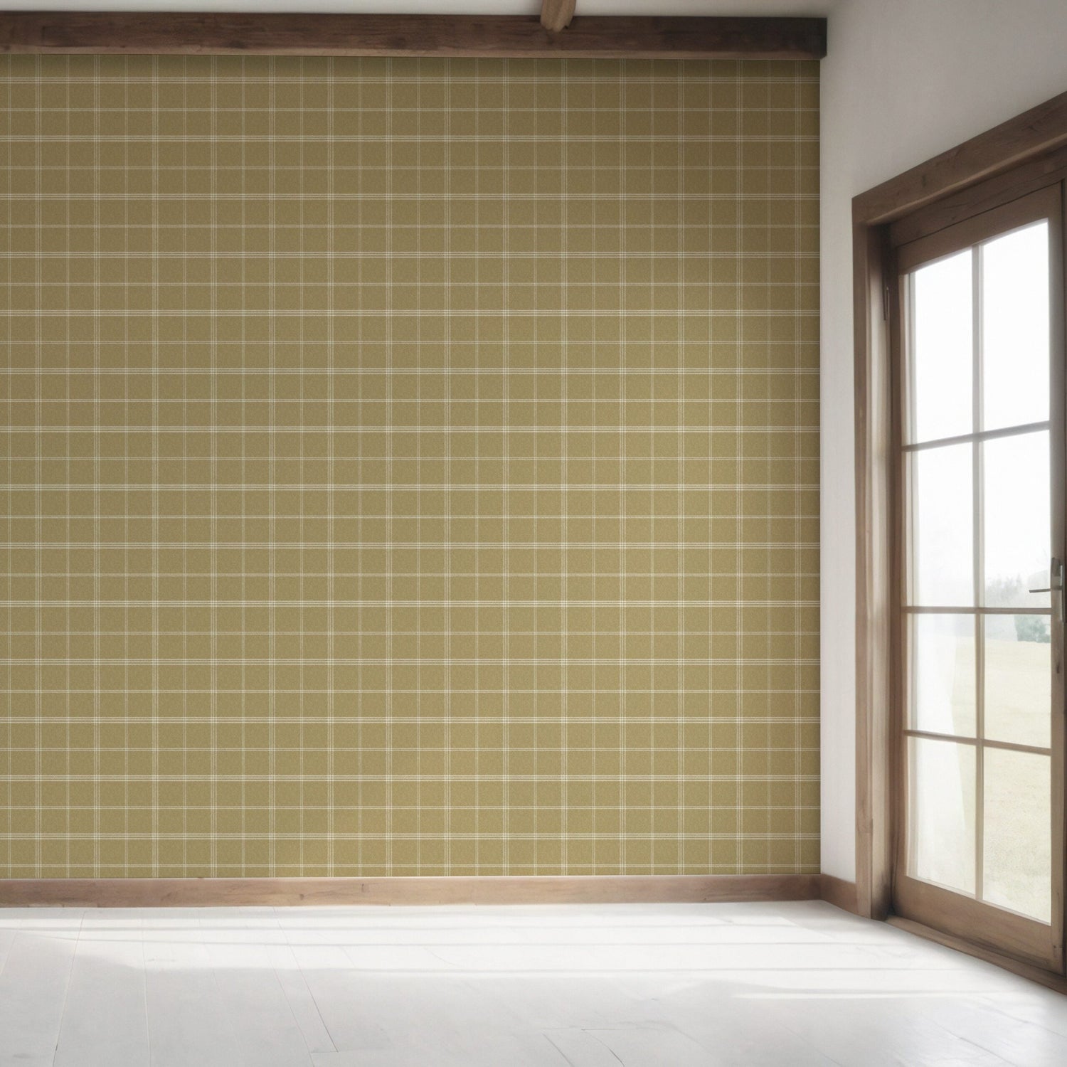 Geometric Plaid Checkered Bedroom Wallpaper (Mustard Yellow)