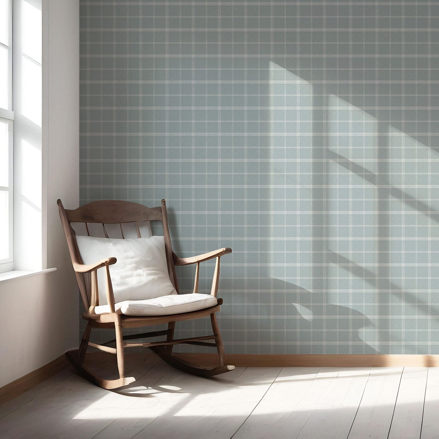 Geometric Plaid Checkered Nursery Wallpaper (Duck Egg Blue)