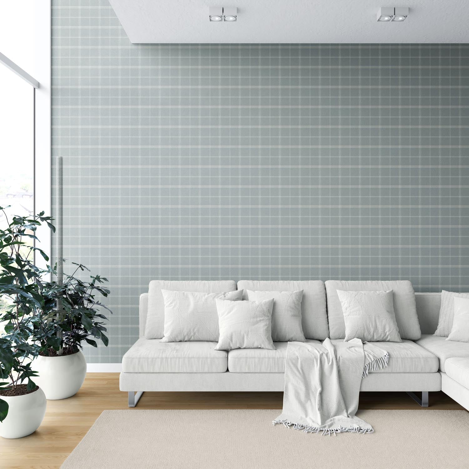 Geometric Plaid Checkered Shower Toilet Wallpaper (Duck Egg Blue)