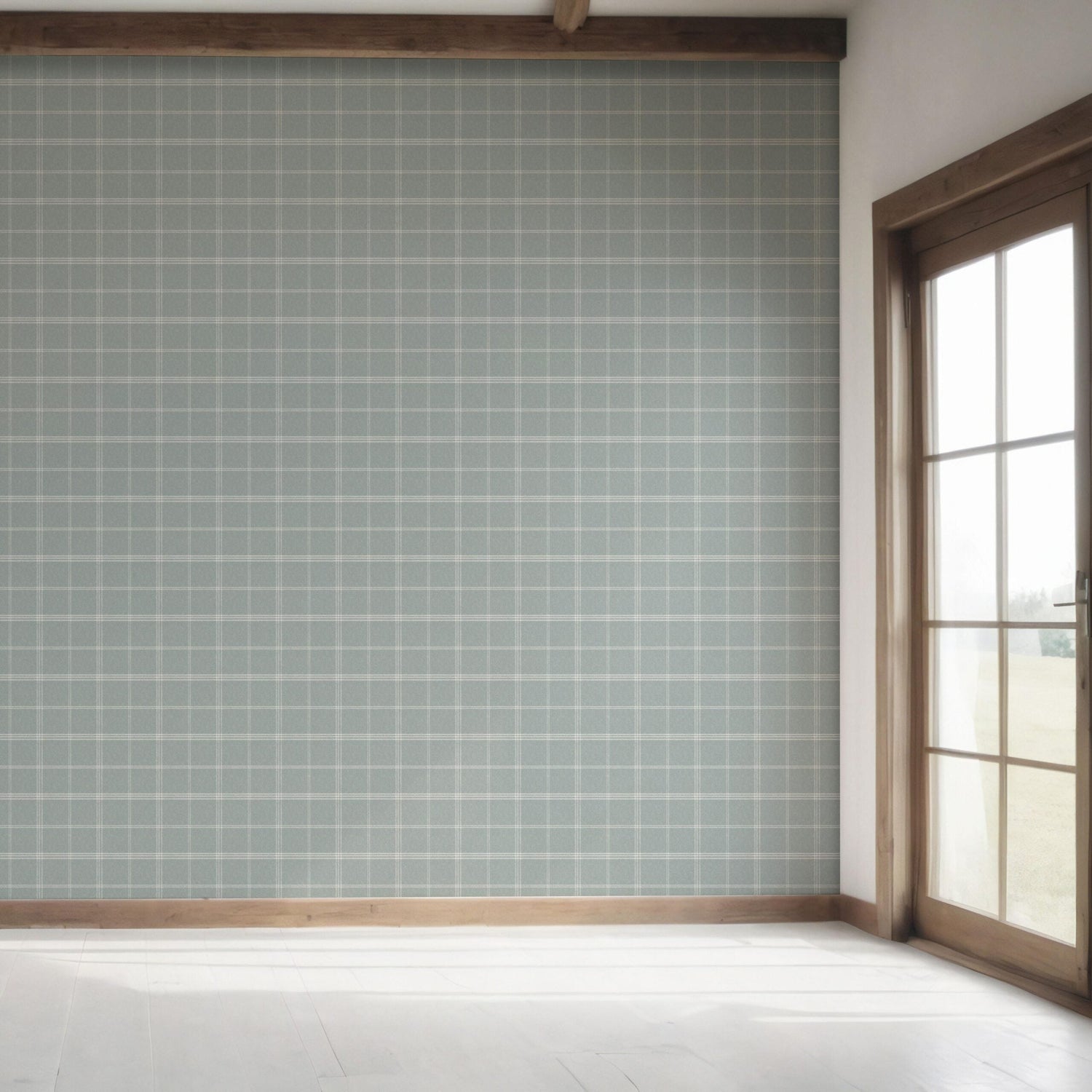 Geometric Plaid Checkered Bedroom Wallpaper (Duck Egg Blue)