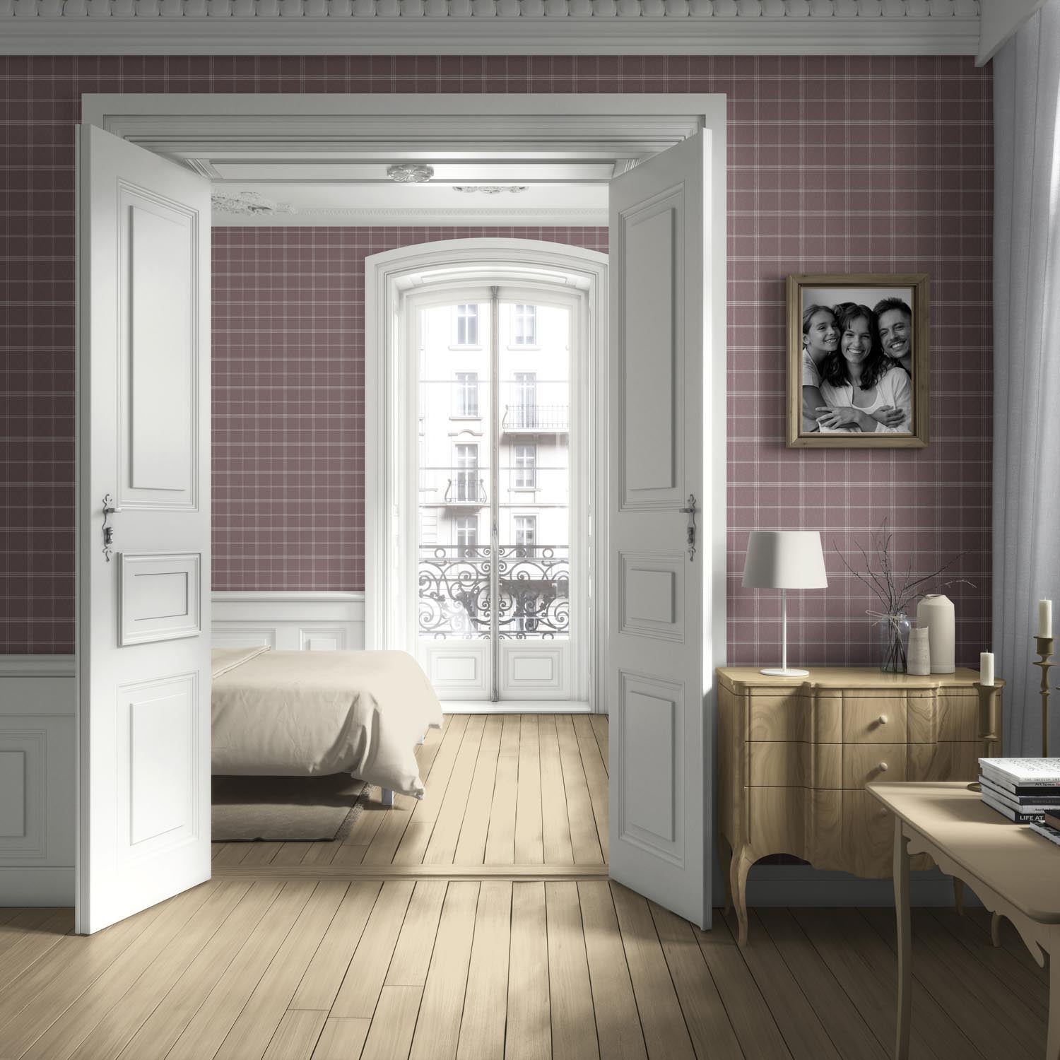 Geometric Plaid Checkered Living Room Wallpaper (Mauve/ Muted Pink)