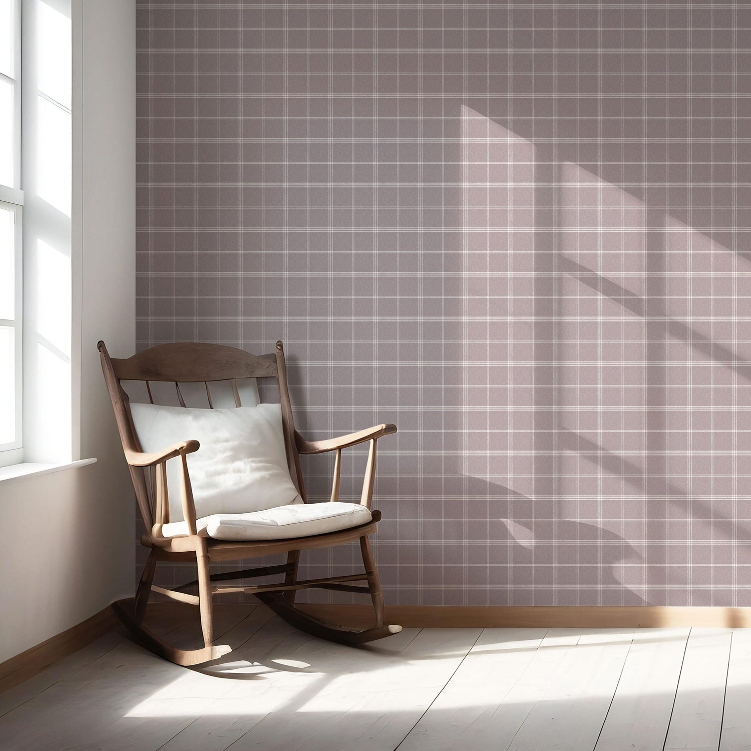 Geometric Plaid Checkered Nursery Wallpaper (Mauve/ Muted Pink)
