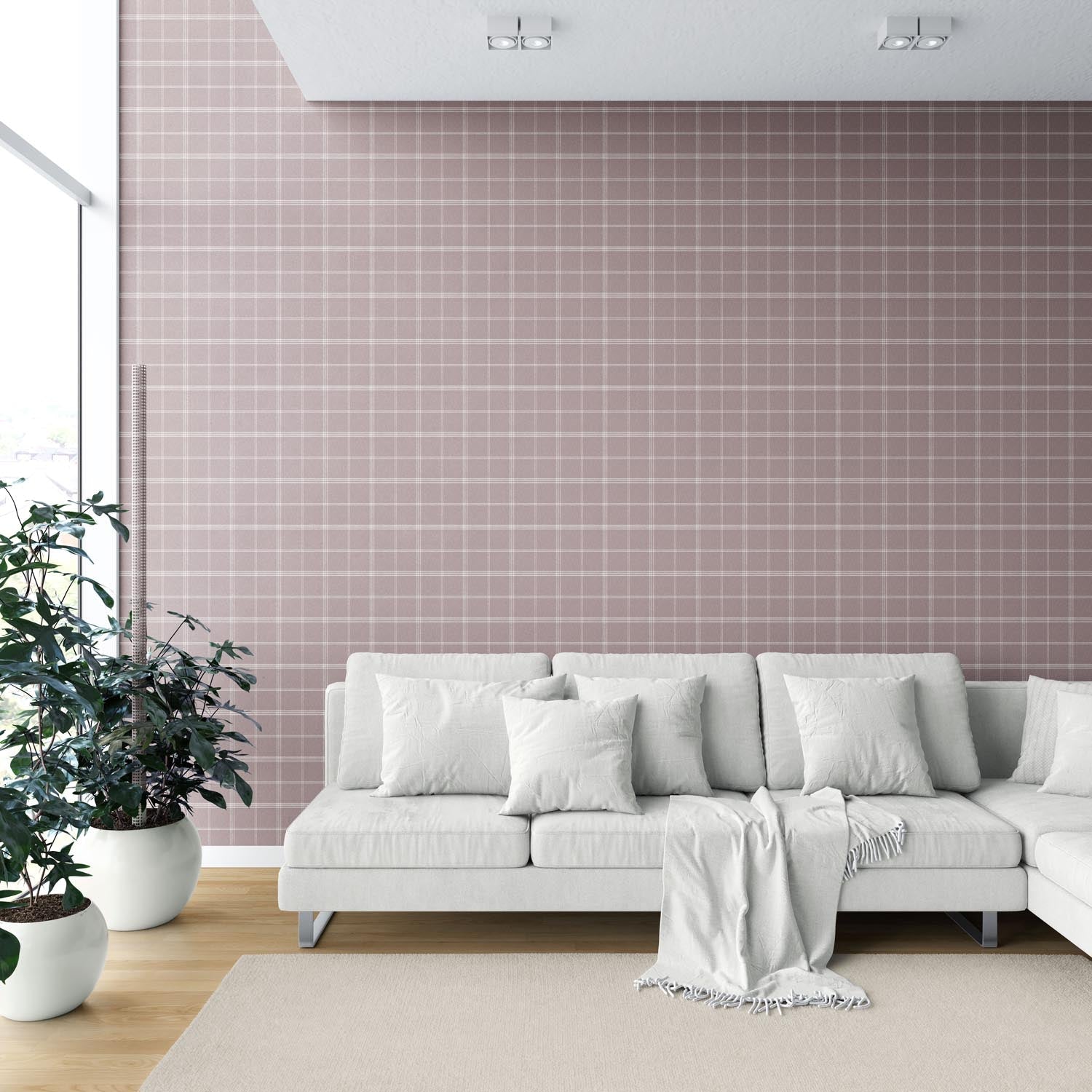 Geometric Plaid Checkered Shower Toilet Wallpaper (Mauve/ Muted Pink)