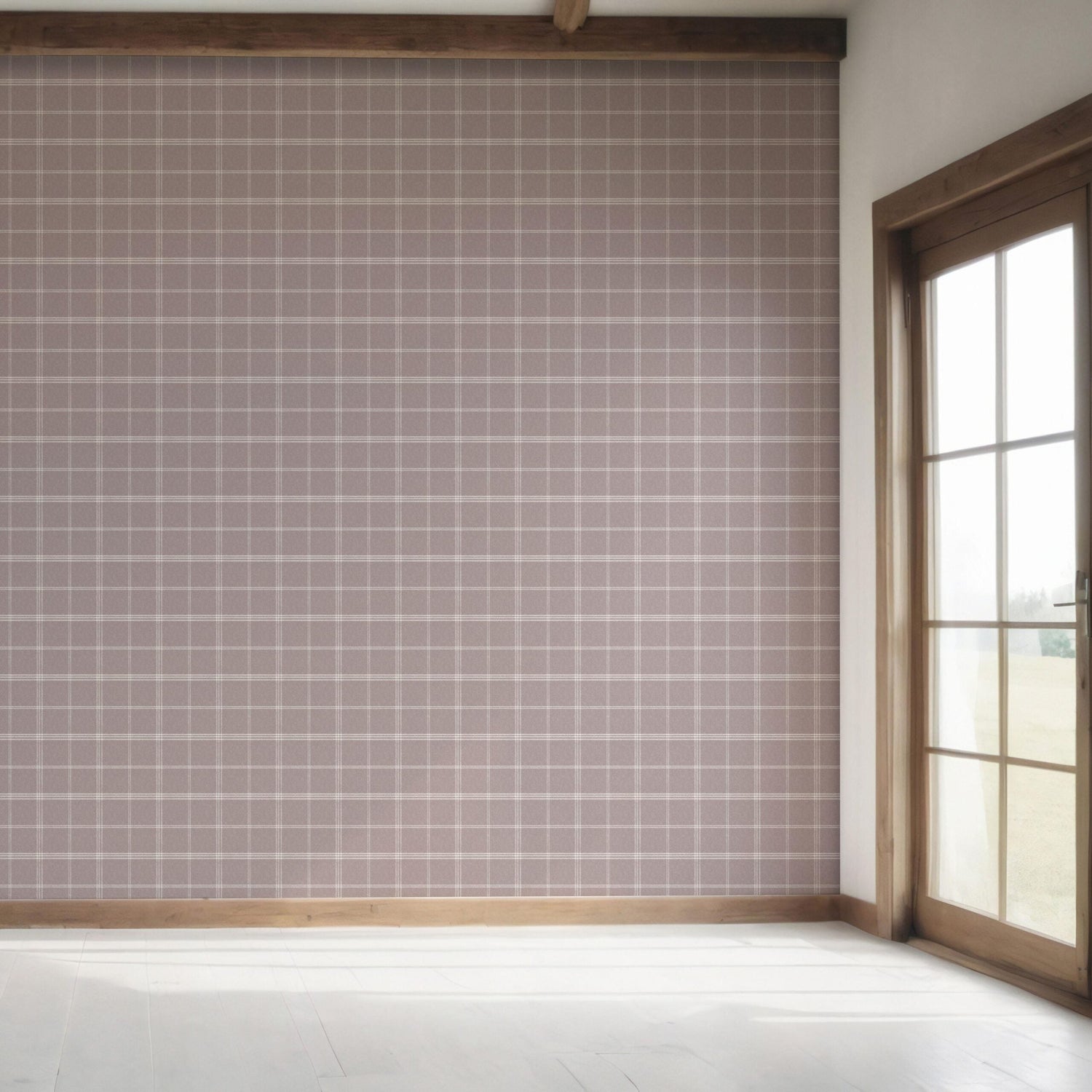 Geometric Plaid Checkered Bedroom Wallpaper (Mauve/ Muted Pink)