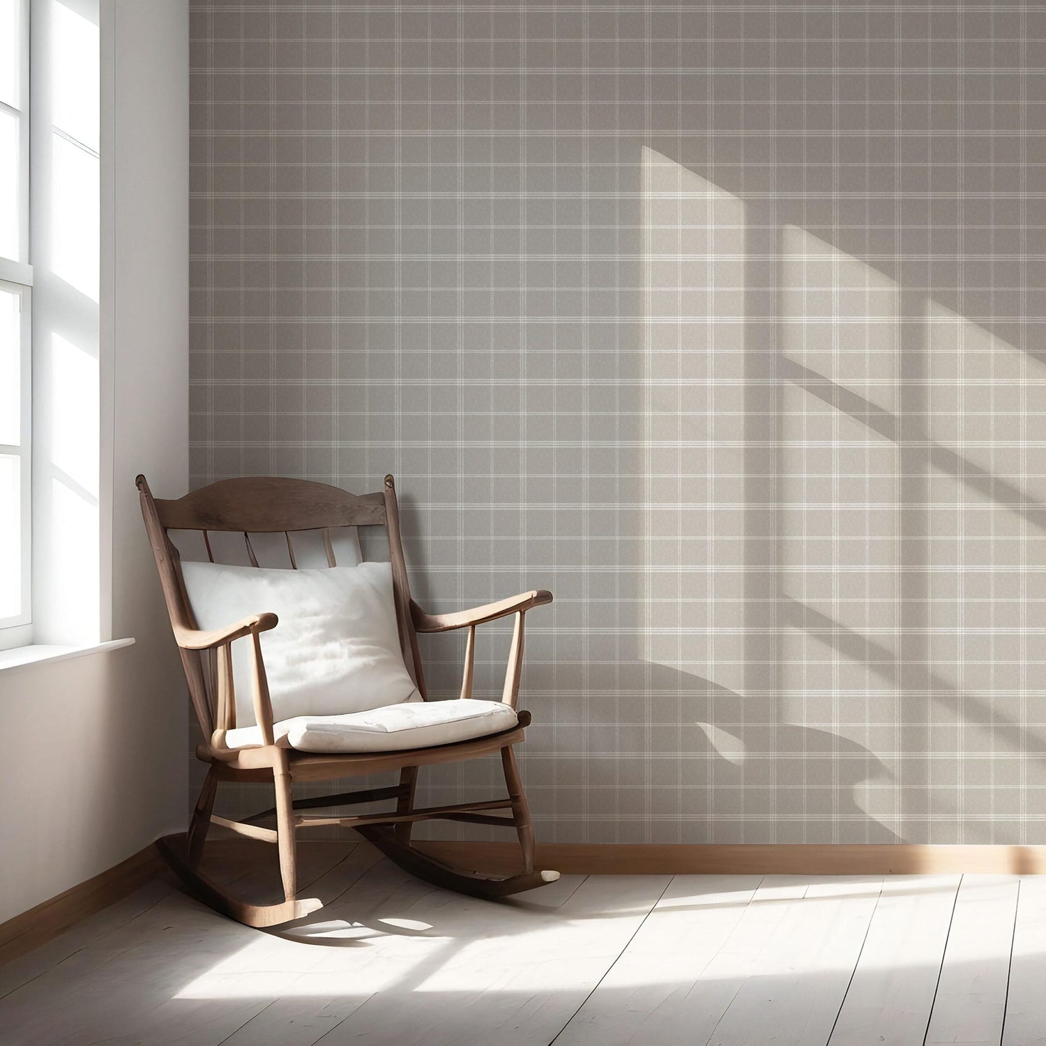 Neutral Geometric Plaid Checkered Nursery Wallpaper (Beige/ Warm Gray/ Greige/ Taupe)