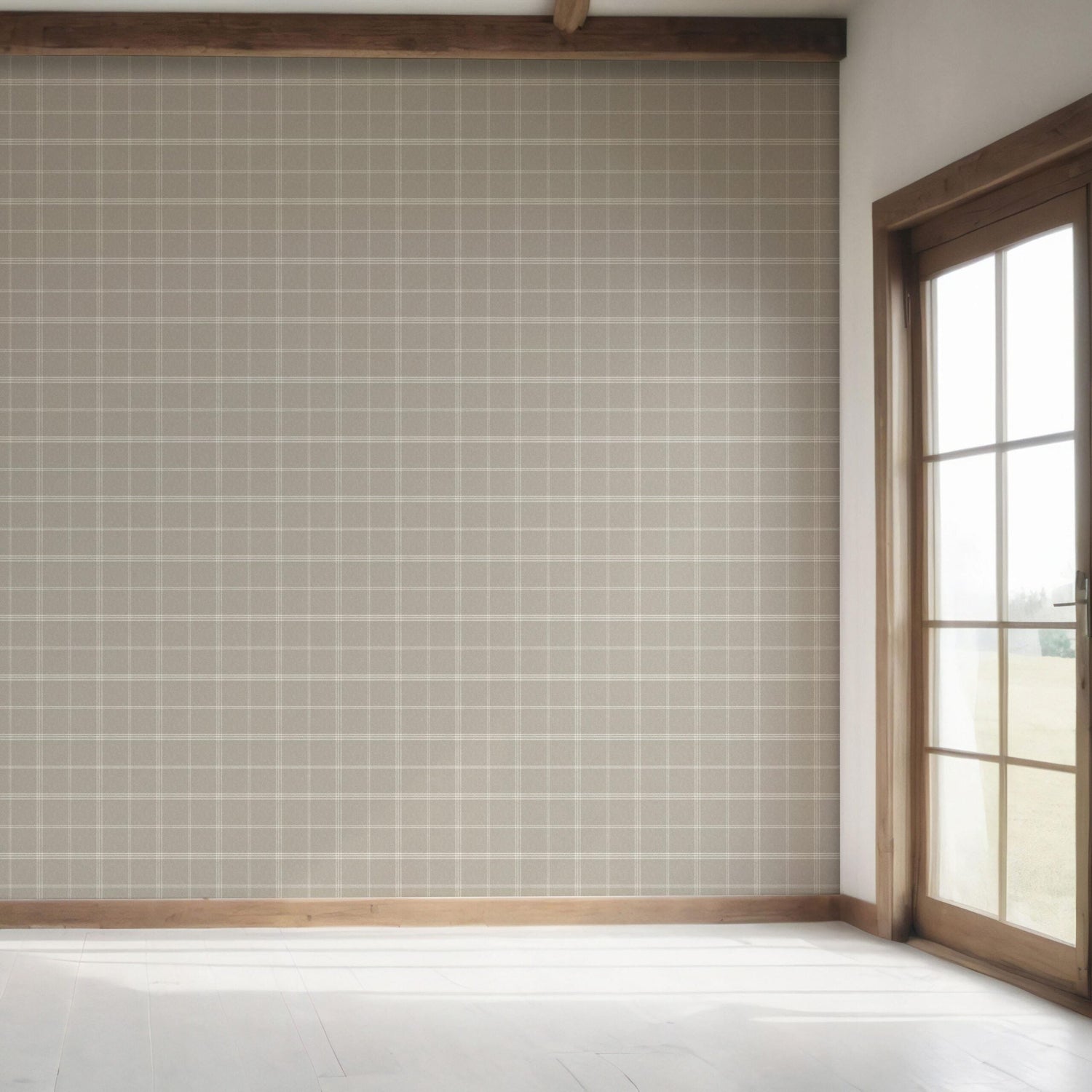 Neutral Geometric Plaid Checkered Bedroom Wallpaper (Beige/ Warm Gray/ Greige/ Taupe)