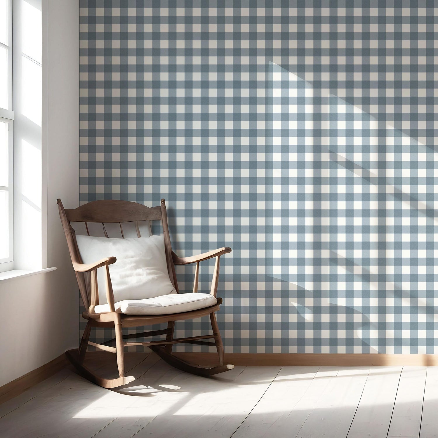 Geometric Gingham Checkered Nursery Wallpaper (Navy Blue)