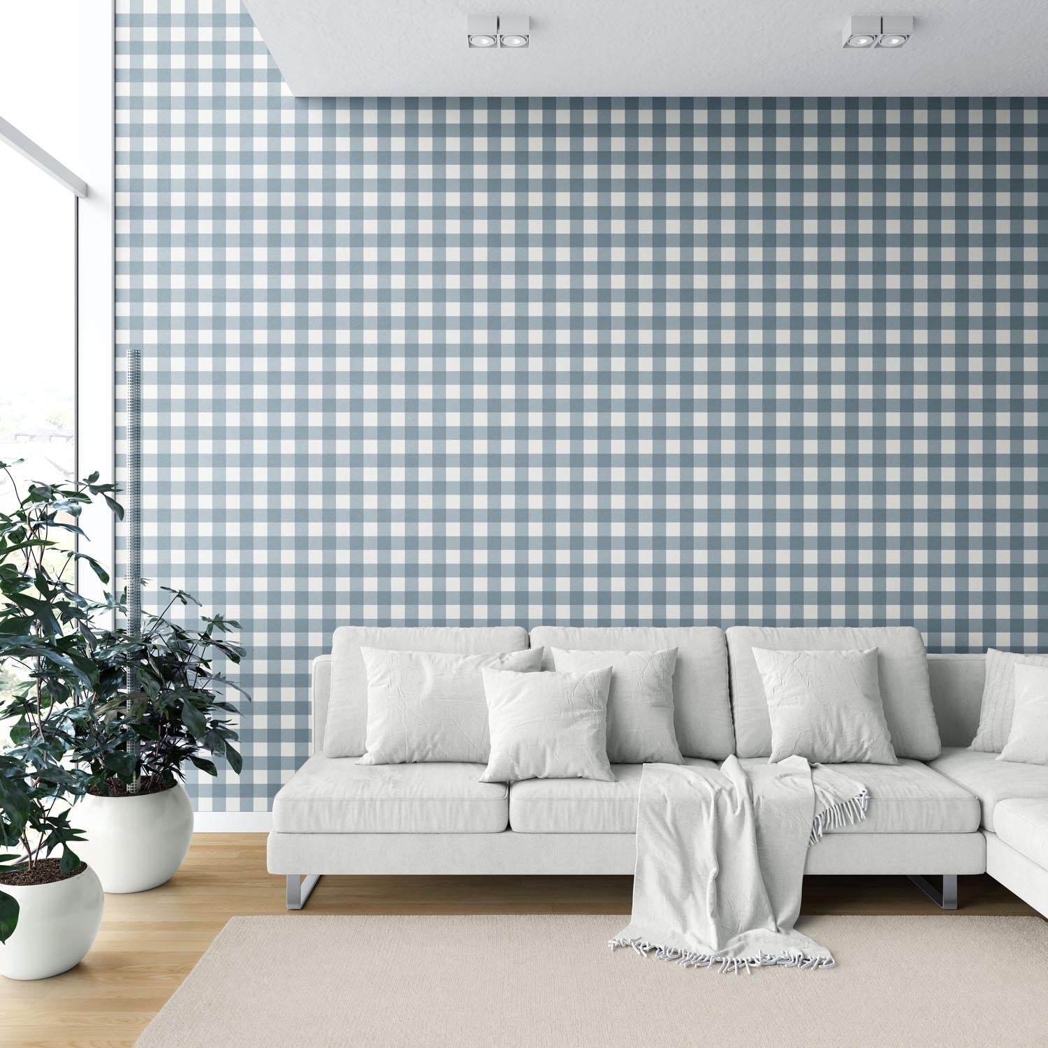 Geometric Gingham Checkered Shower Toilet Wallpaper (Navy Blue)