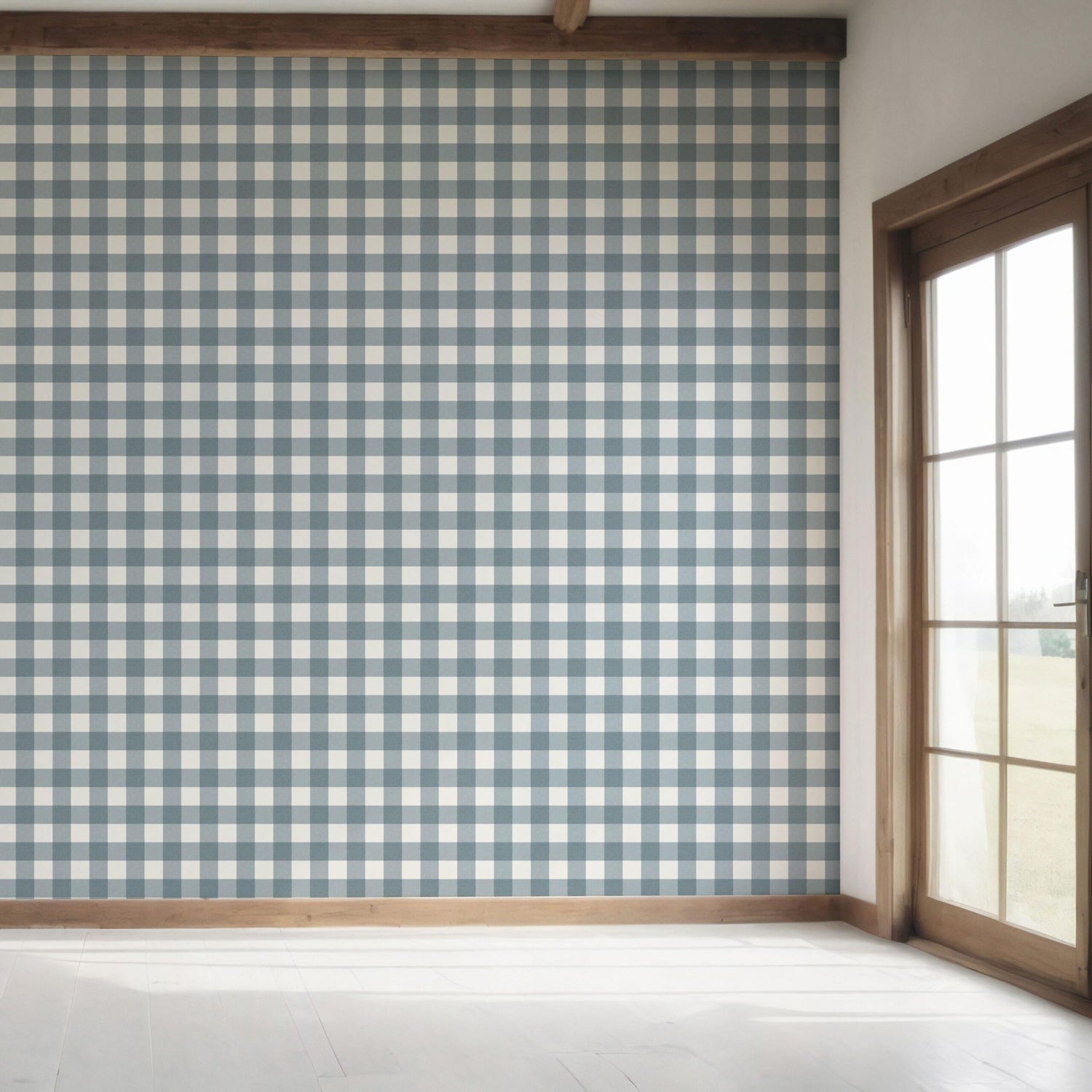 Geometric Gingham Checkered Bedroom Wallpaper (Navy Blue)