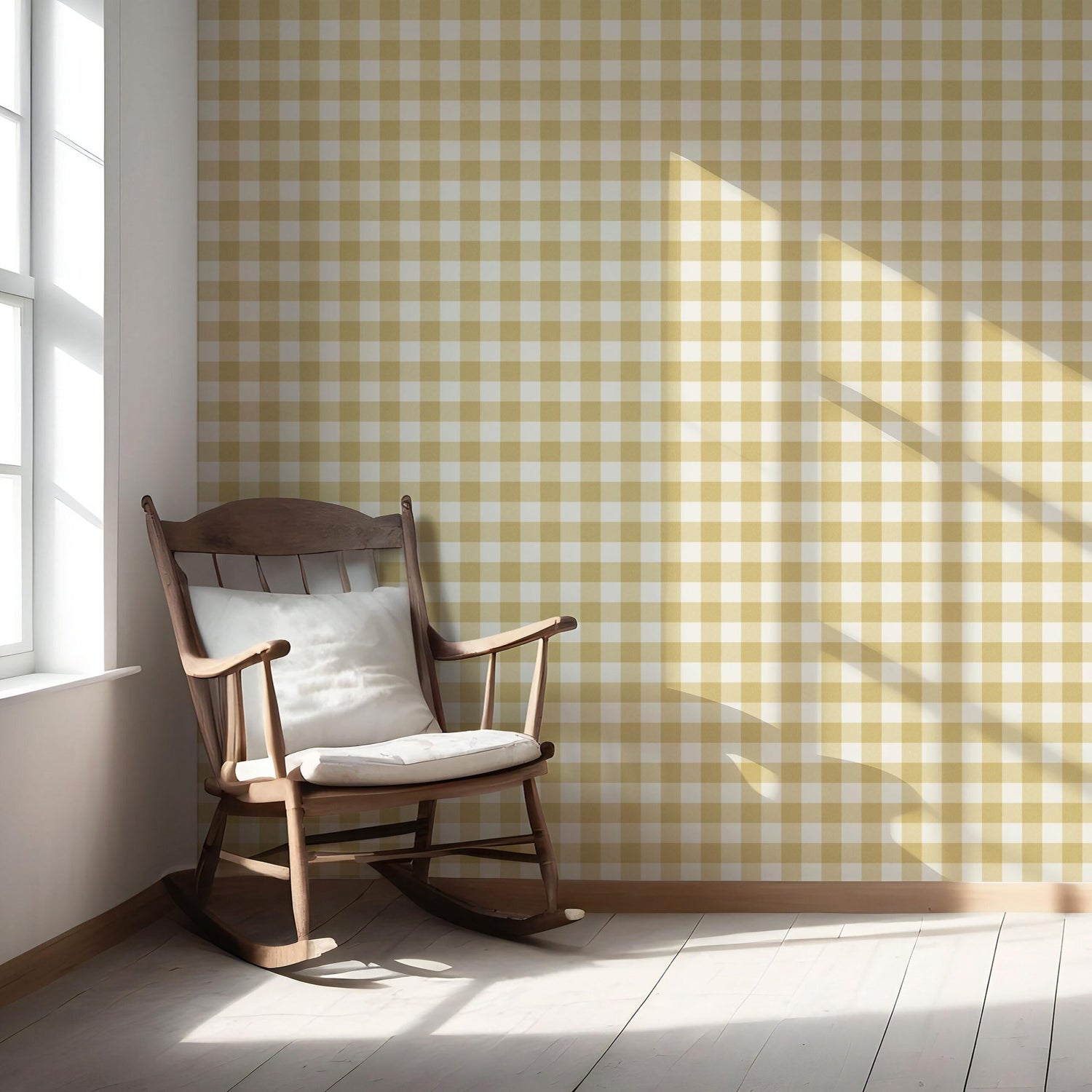 Geometric Gingham Checkered Nursery Wallpaper (Naples Yellow)