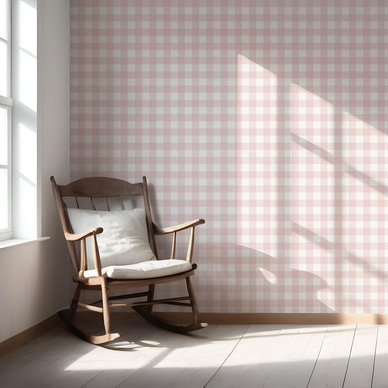 Geometric Gingham Checkered Nursery Wallpaper (Baby Pink)