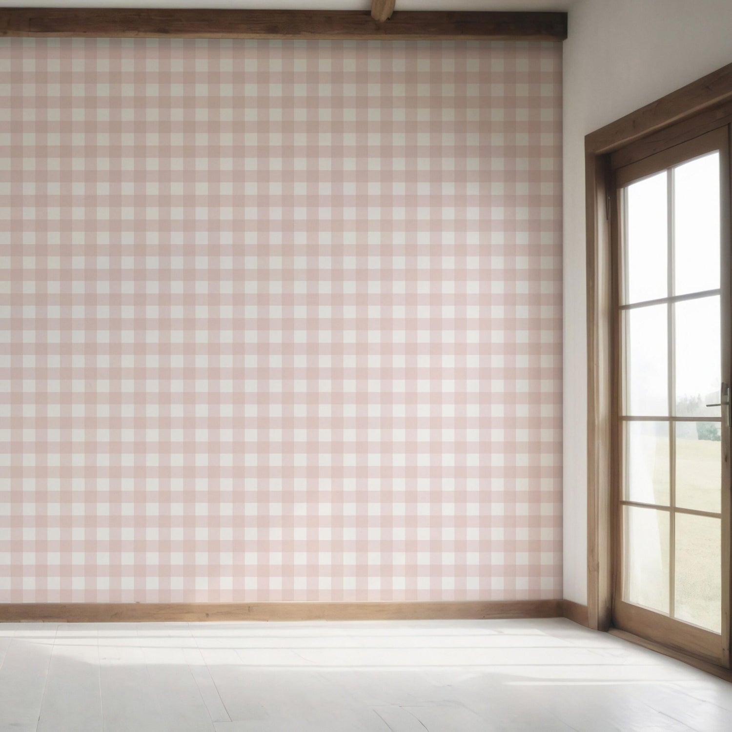Geometric Gingham Checkered Bedroom Wallpaper (Baby Pink)
