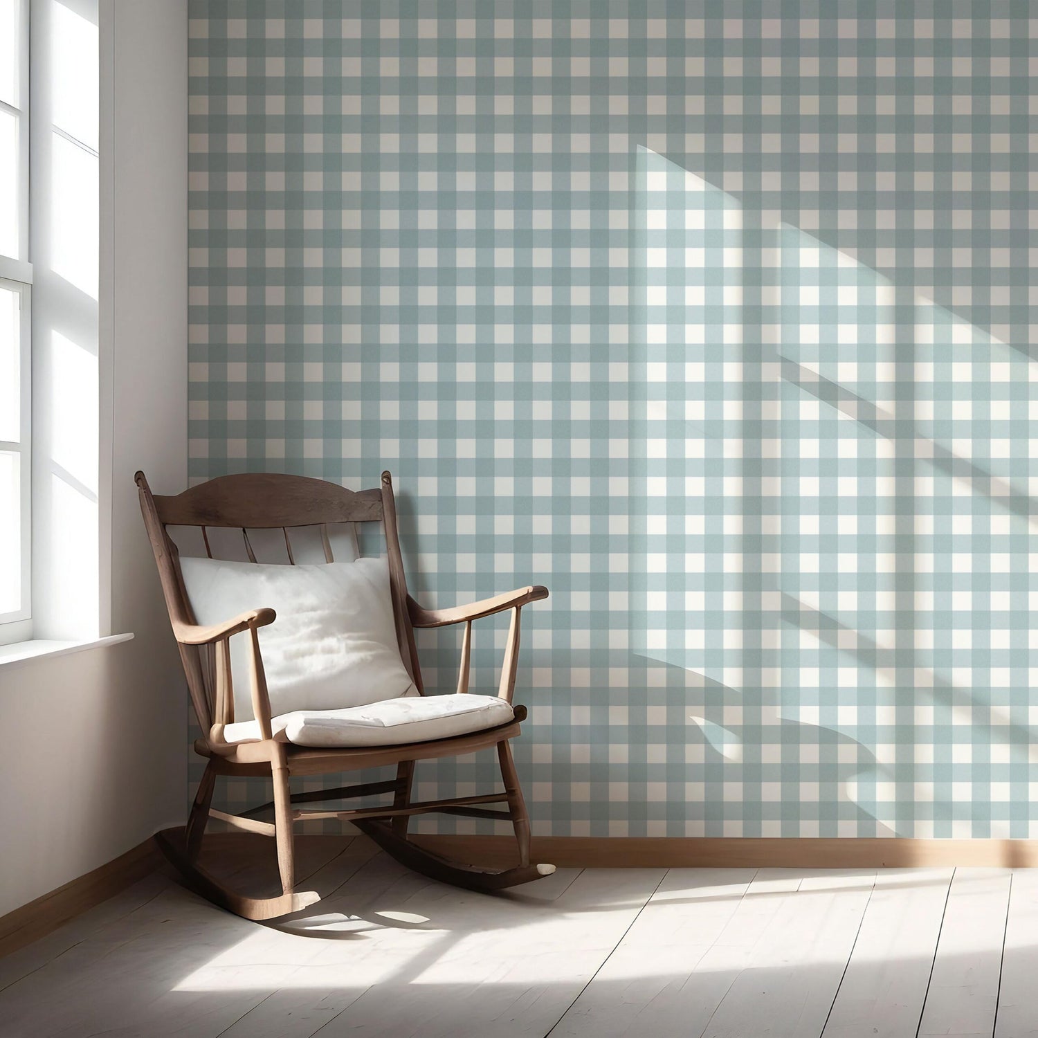 Geometric Gingham Checkered Nursery Wallpaper (Seafoam Blue)