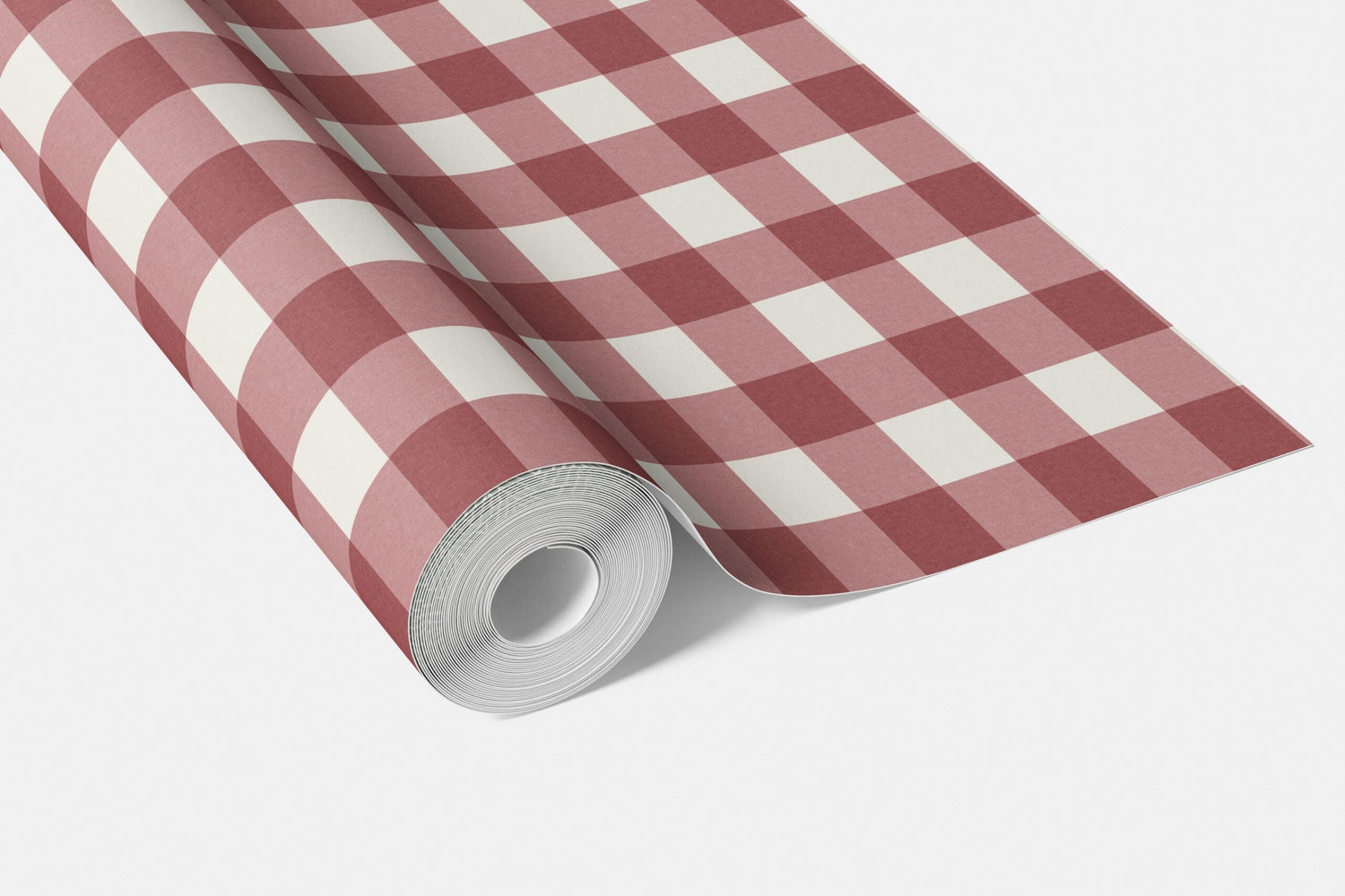 Geometric Gingham Checkered Living Room Wallpaper (Burgundy Red)