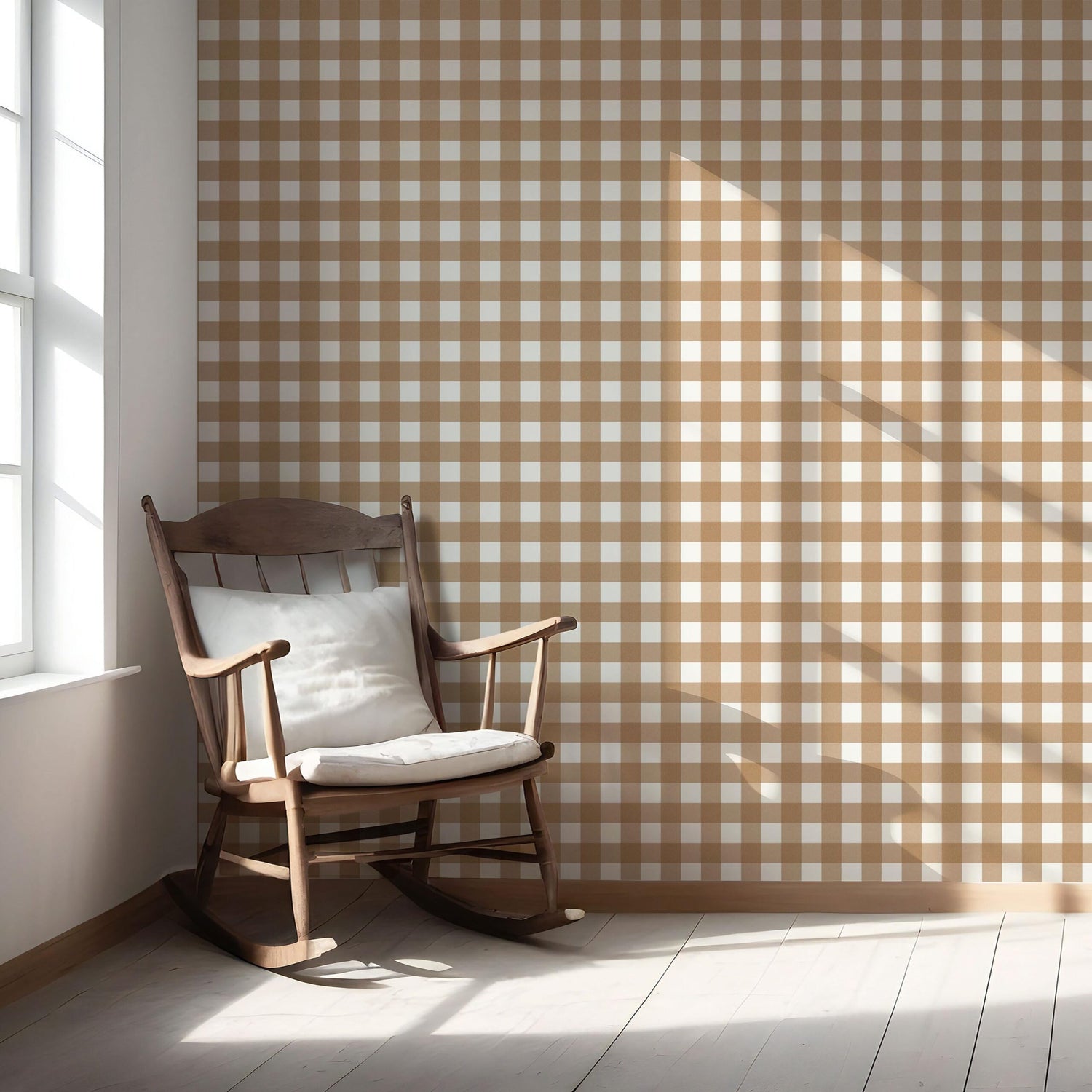 Geometric Gingham Checkered Nursery Wallpaper (Ochre Orange)