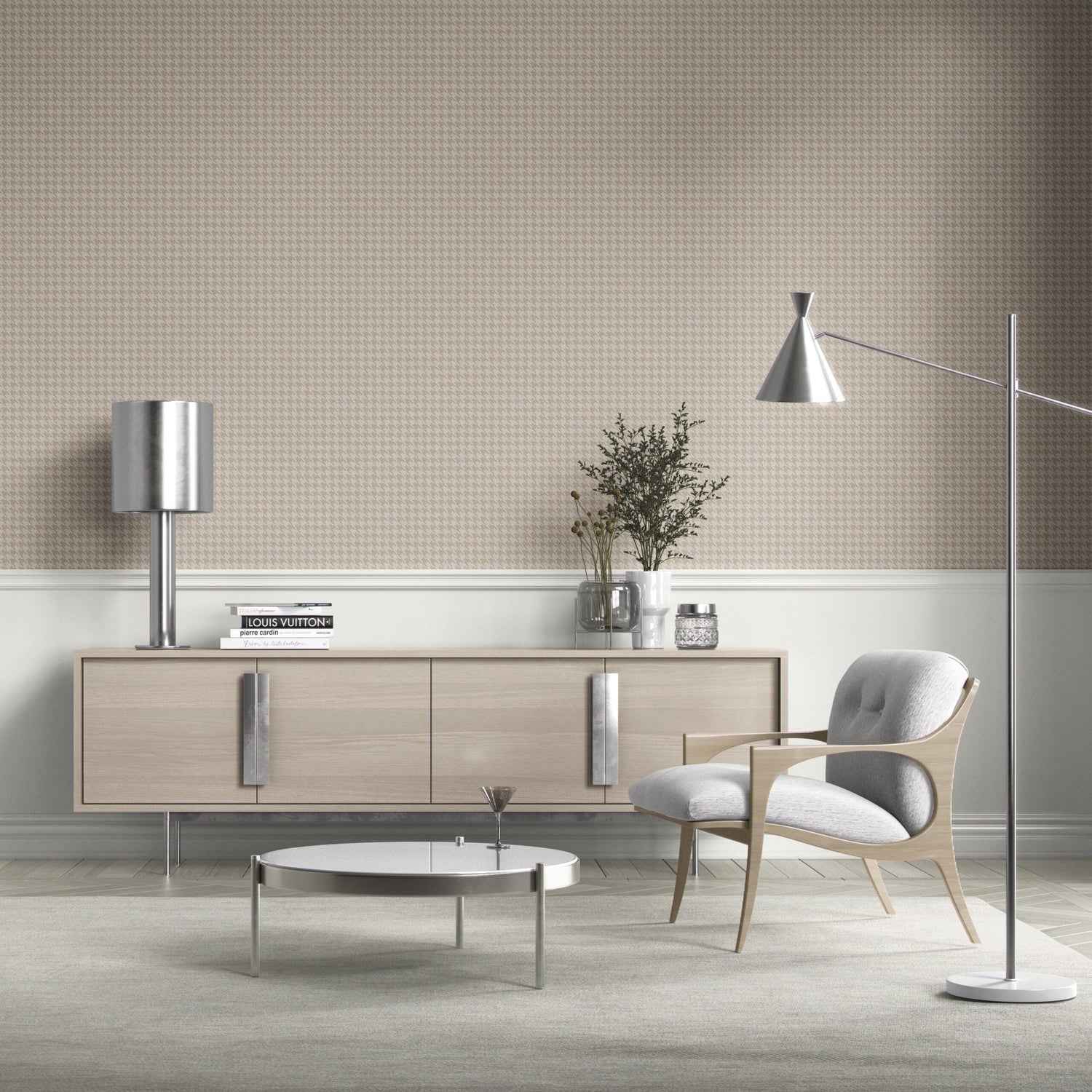 Neutral Plain/ Textured Houndstooth Kitchen Wallpaper (Beige/ Taupe)