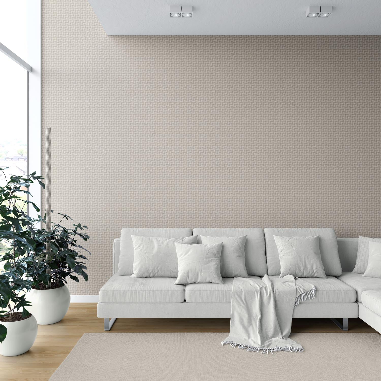 Neutral Plain/ Textured Houndstooth Shower Toilet Wallpaper (Beige/ Taupe)