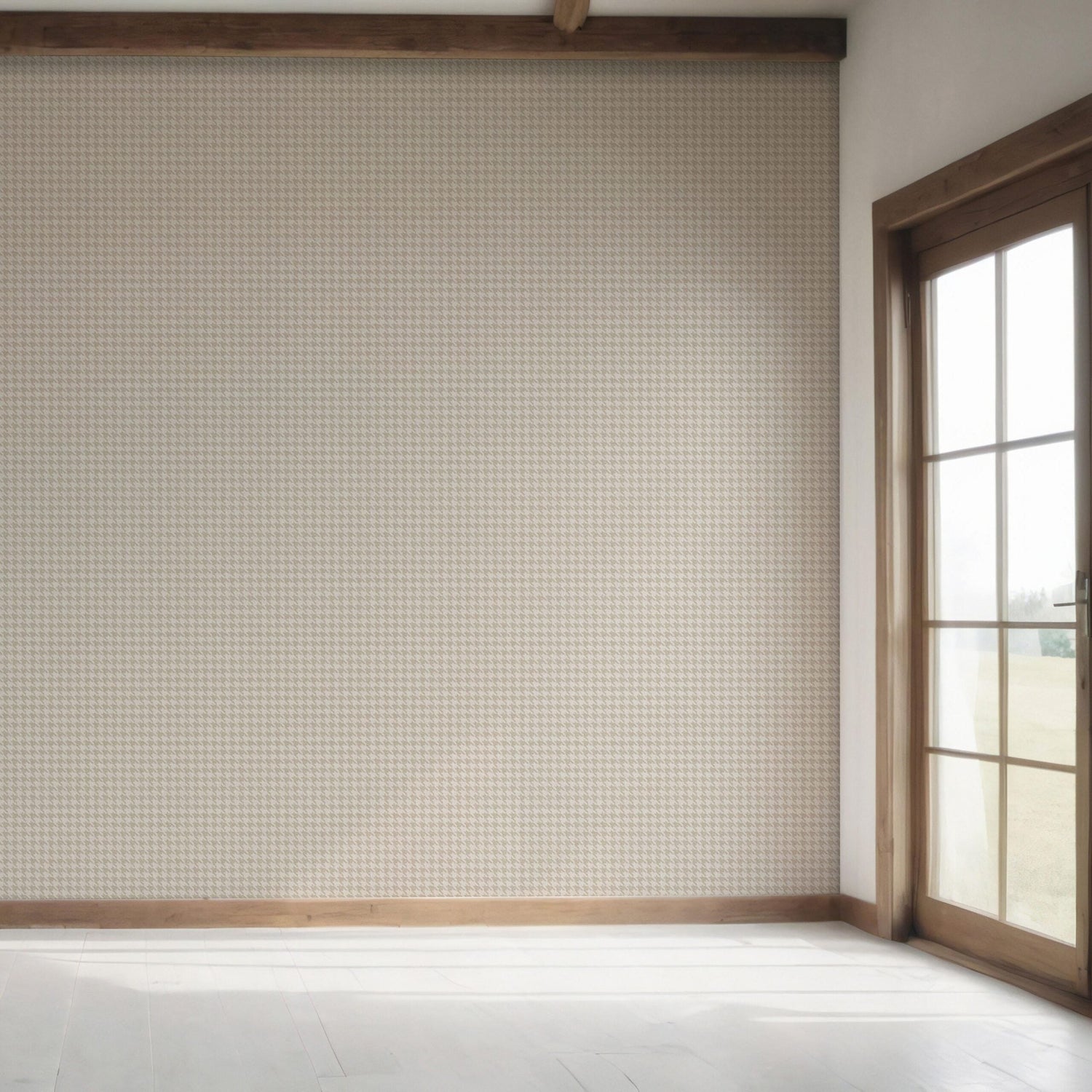 Neutral Plain/ Textured Houndstooth Bedroom Wallpaper (Beige/ Taupe)