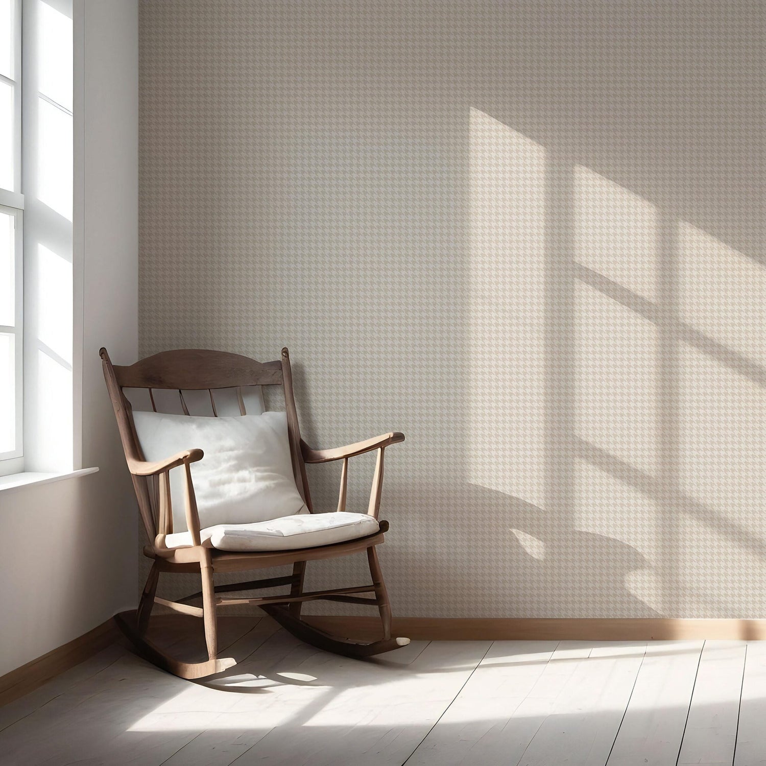 Neutral Plain/ Textured Houndstooth Nursery Wallpaper (Stone Beige/ Greige)
