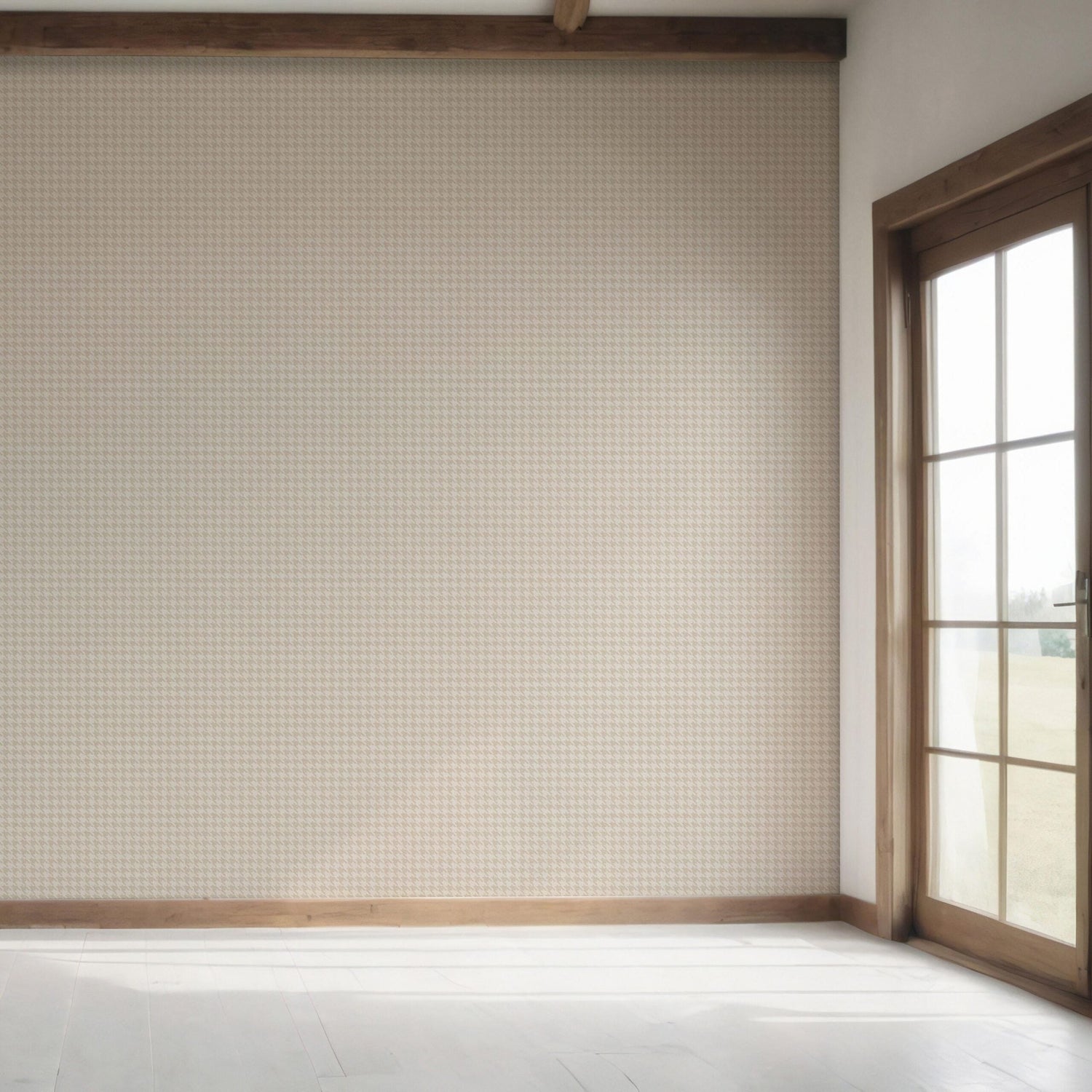 Neutral Plain/ Textured Houndstooth Bedroom Wallpaper (Stone Beige/ Greige)