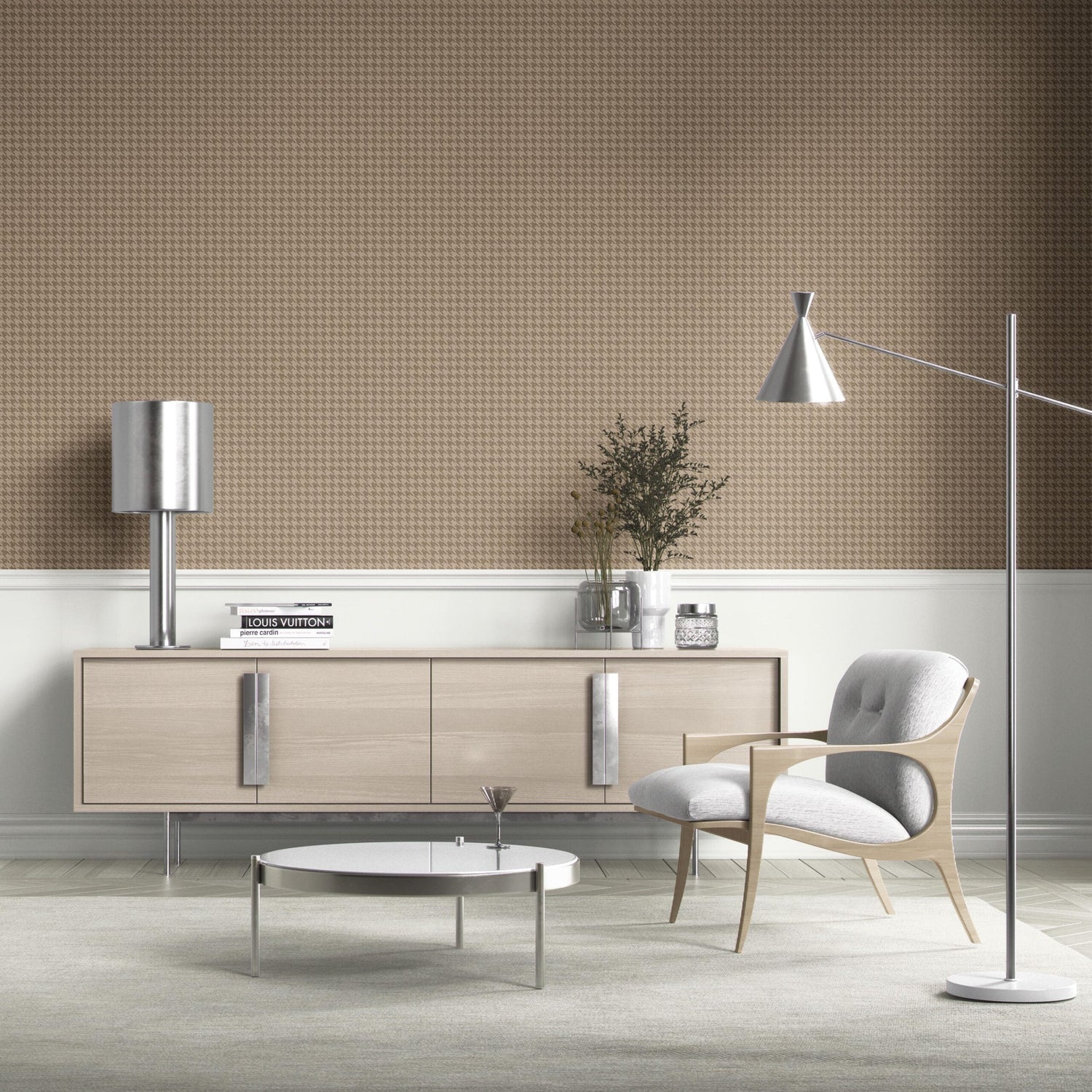 Neutral Plain/ Textured Houndstooth Kitchen Wallpaper (Coffee Brown)