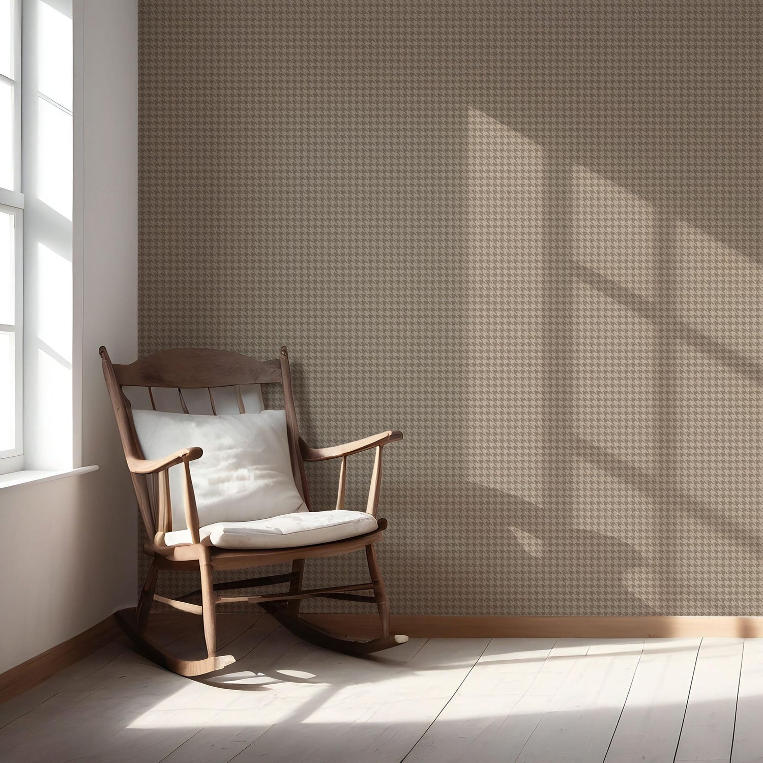 Neutral Plain/ Textured Houndstooth Nursery Wallpaper (Coffee Brown)