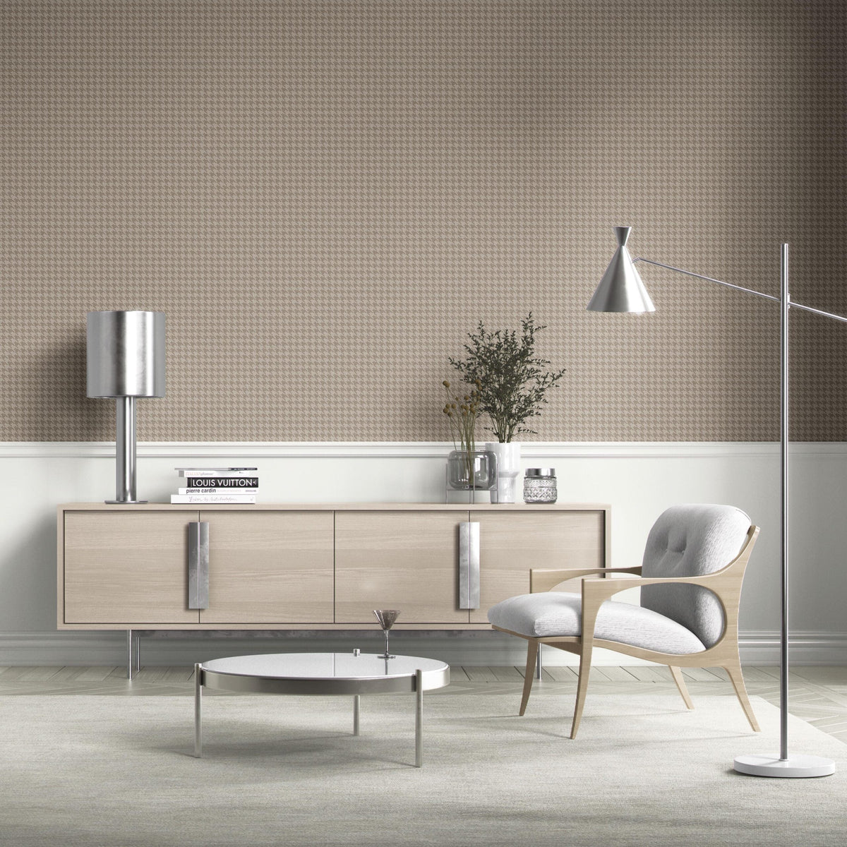 Neutral Plain/ Textured Houndstooth Kitchen Wallpaper (Beige/ Warm Gray/ Taupe)