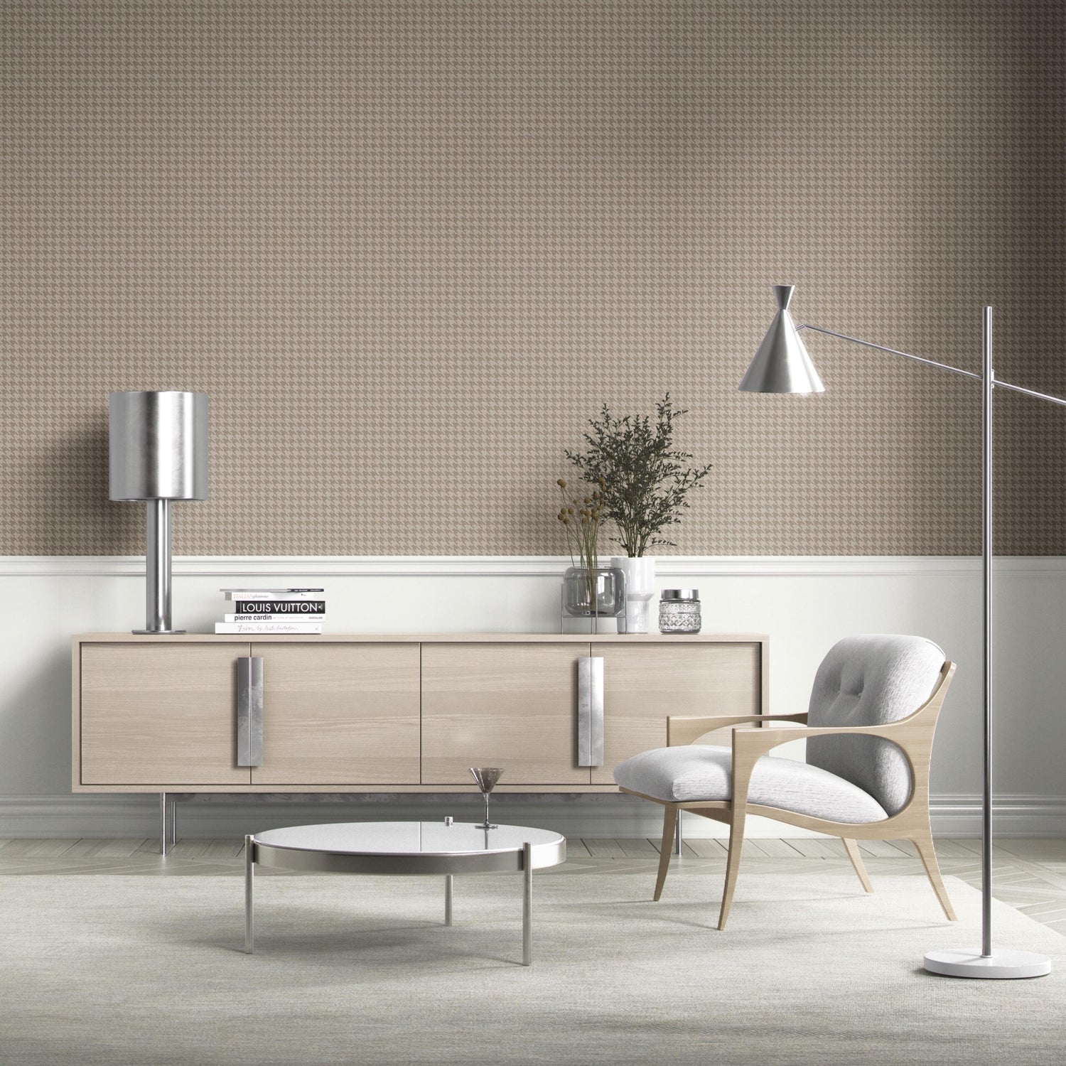 Neutral Plain/ Textured Houndstooth Kitchen Wallpaper (Beige/ Warm Gray/ Taupe)