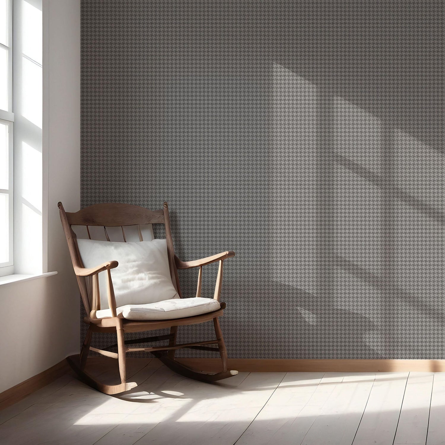 Neutral Plain/ Textured Houndstooth Nursery Wallpaper (Gray/ Black)
