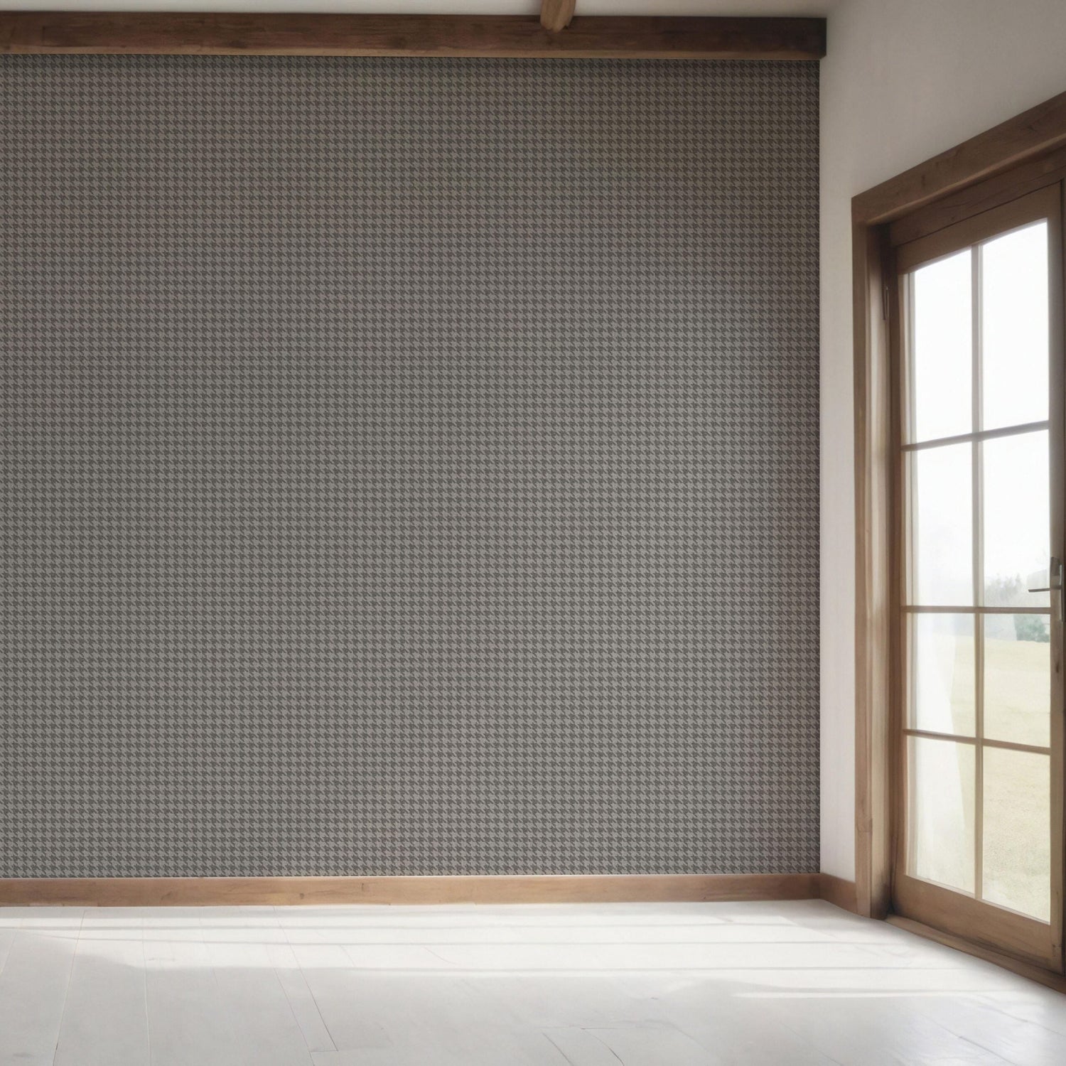Neutral Plain/ Textured Houndstooth Bedroom Wallpaper (Gray/ Black)