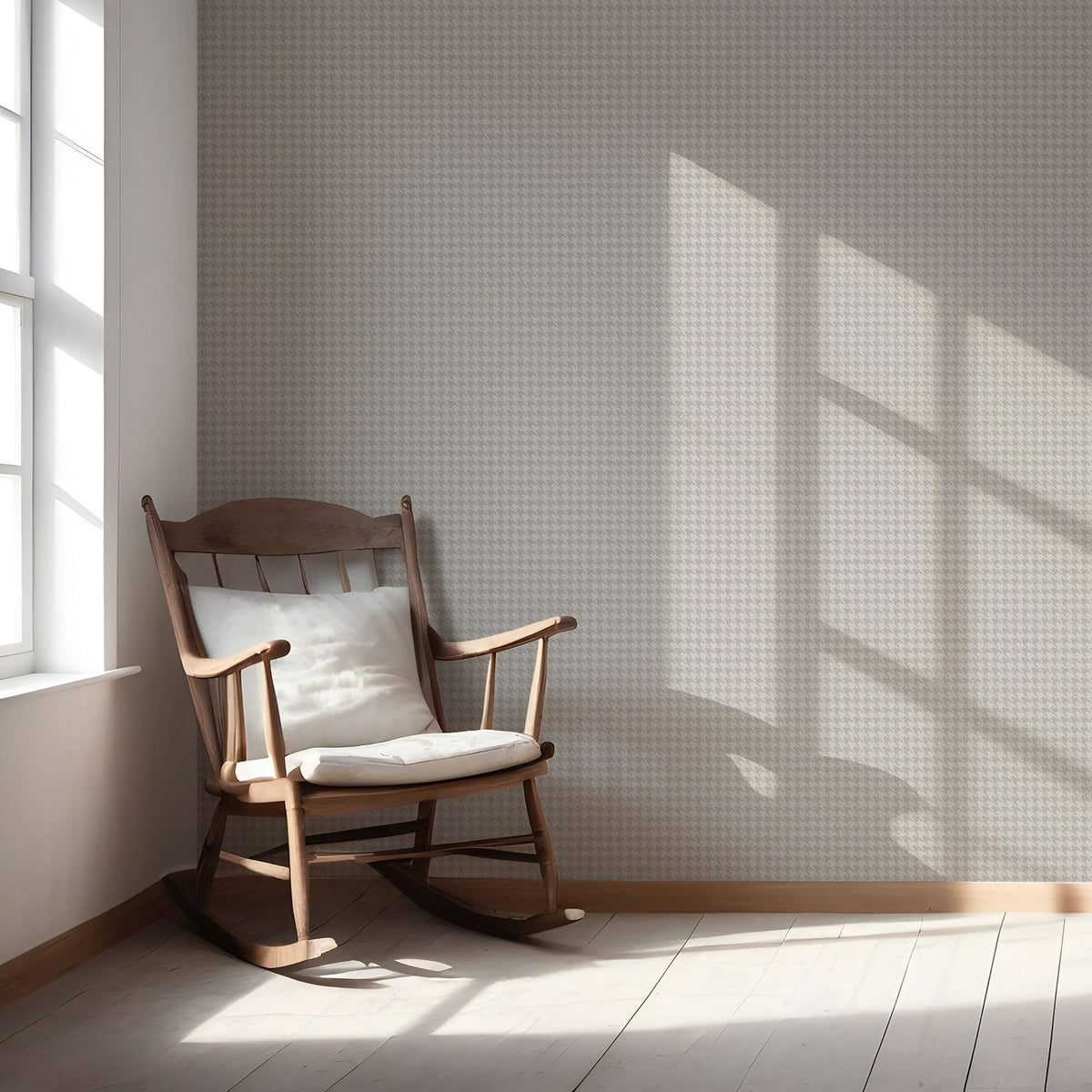 Neutral Plain/ Textured Houndstooth Nursery Wallpaper (Pale Gray/ Greige)