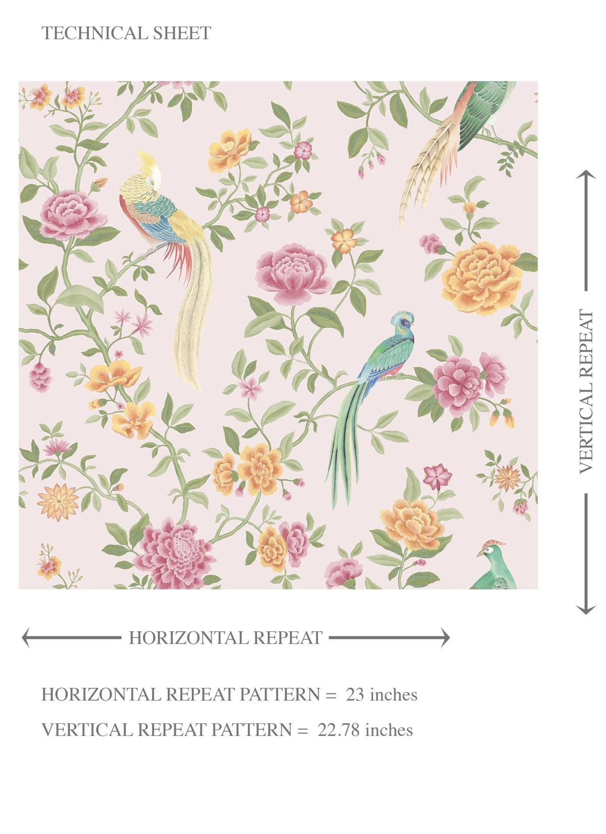 Floral Chinoiserie/ Nature Bird Print Kids Room Wallpaper (Blush Pink/ Blue/ Green/ Orange/ Yellow)