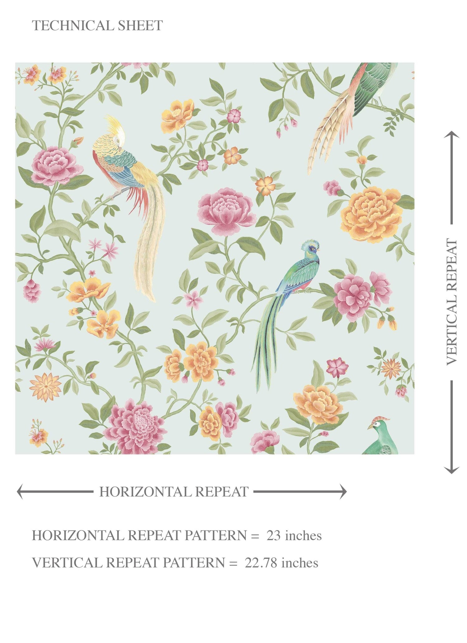 Floral Chinoiserie/ Nature Bird Print Kids Room Wallpaper (Duck Egg Blue/ Pink/ Green/ Yellow)