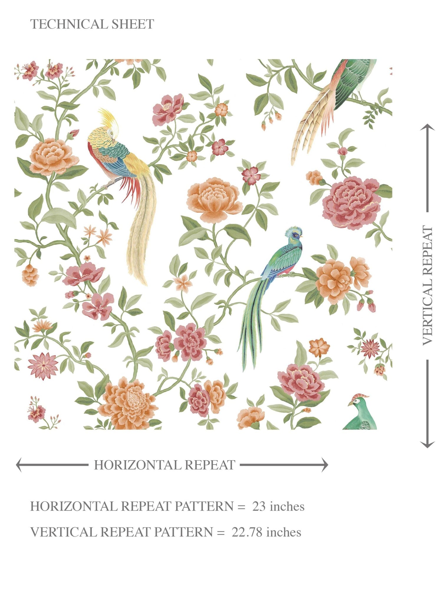 Floral Chinoiserie/ Nature Bird Print Kids Room Wallpaper (Orange/ Pink/ Blue/ Green/ Yellow)