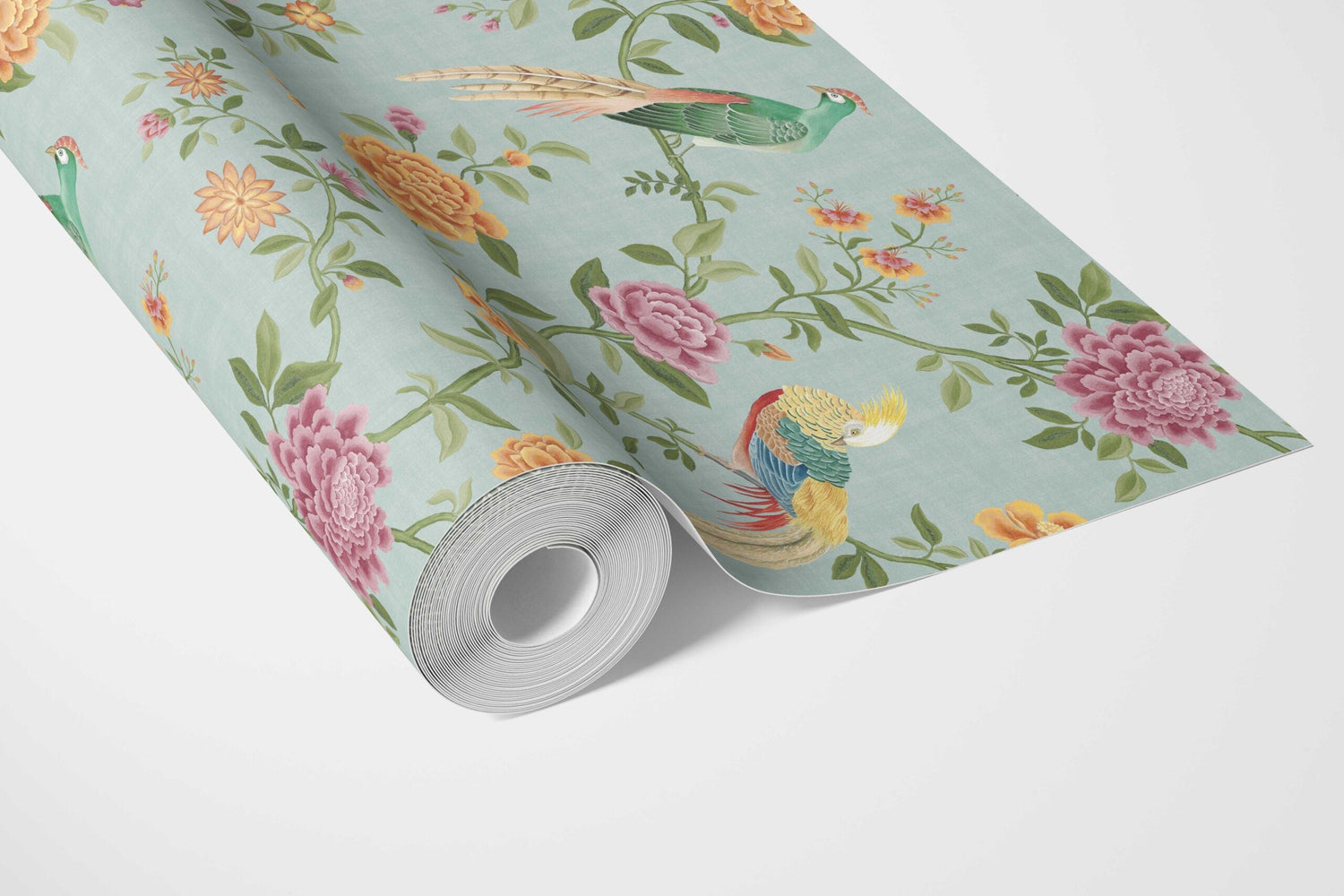 Floral Chinoiserie/ Nature Bird Print Bathroom Wallpaper (Blue/ Pink/ Green/ Yellow/ Orange)