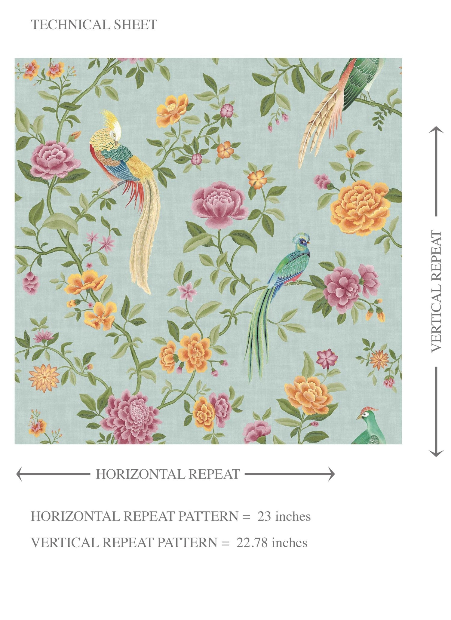 Floral Chinoiserie/ Nature Bird Print Kids Room Wallpaper (Blue/ Pink/ Green/ Yellow/ Orange)