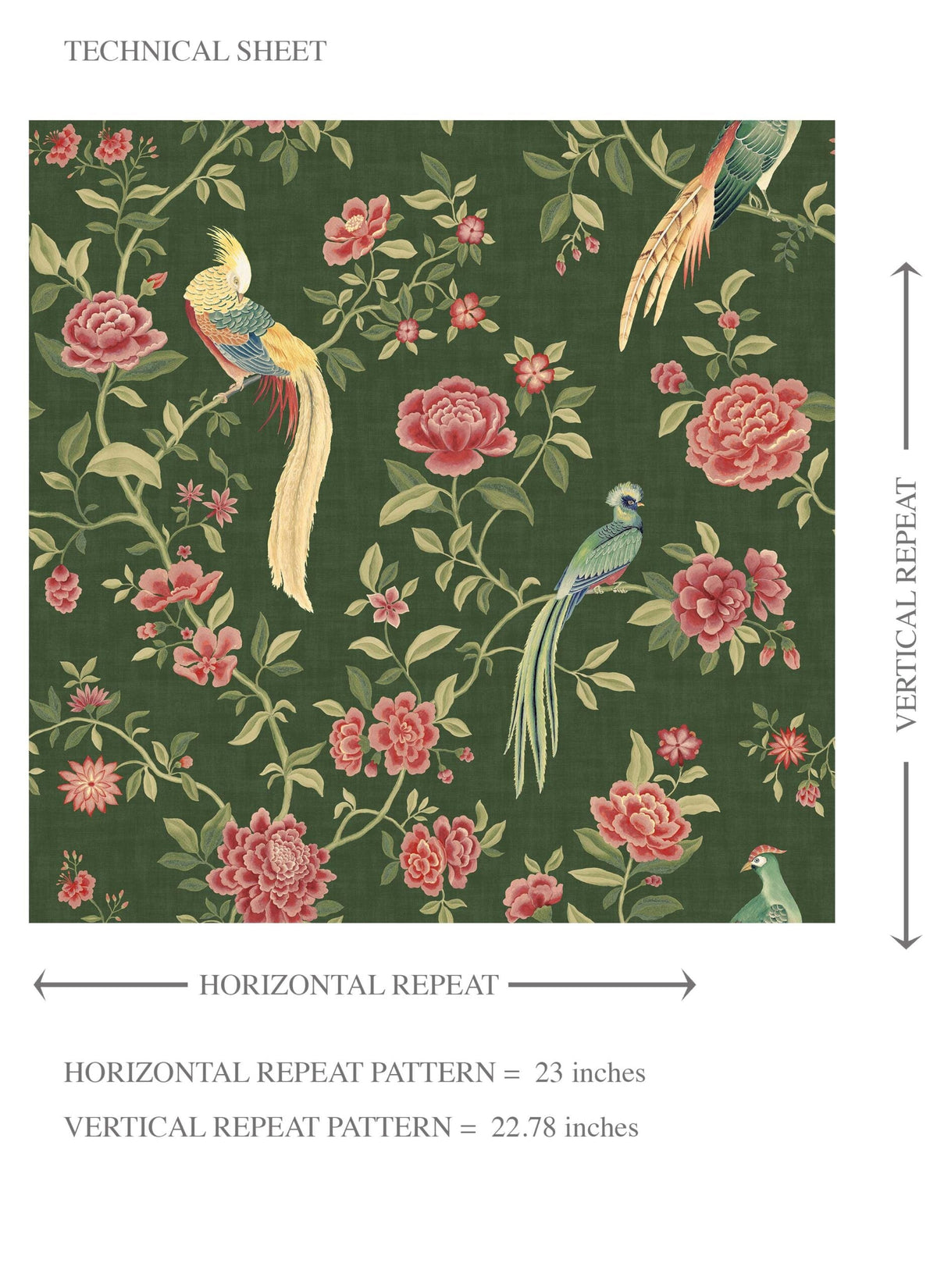 Floral Chinoiserie/ Nature Bird Print Kids Room Wallpaper (Green/ Pink/ Yellow)