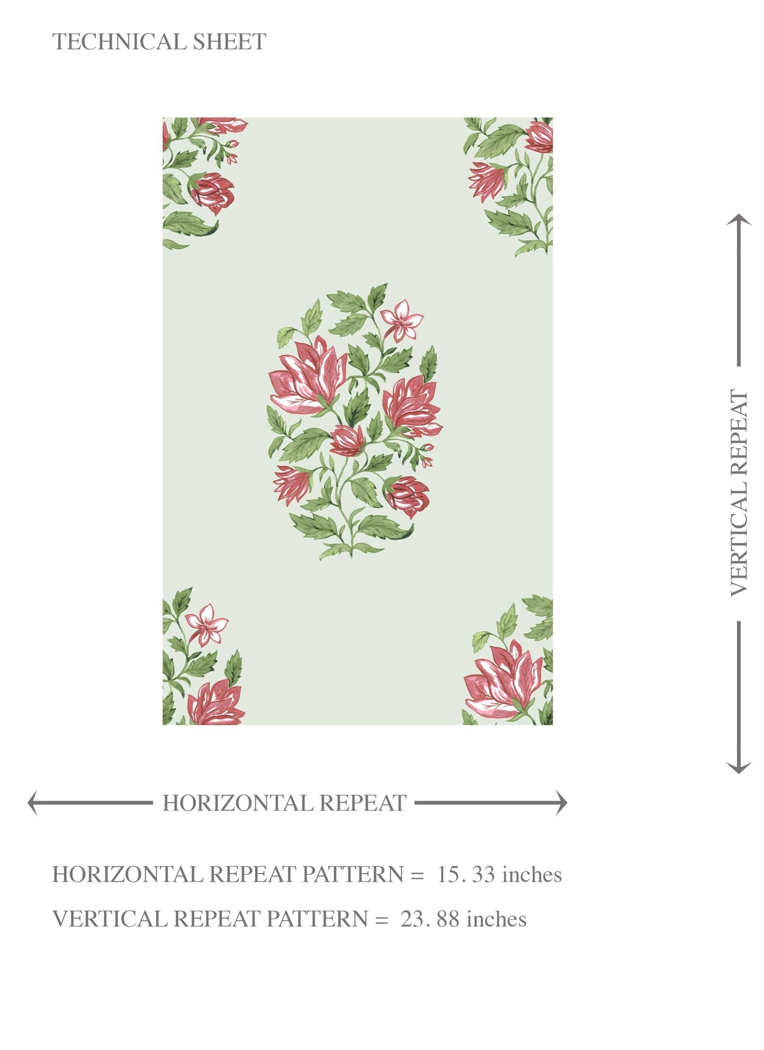 Floral Block Print Kids Room Wallpaper (Mint Green/ Pink-Red)
