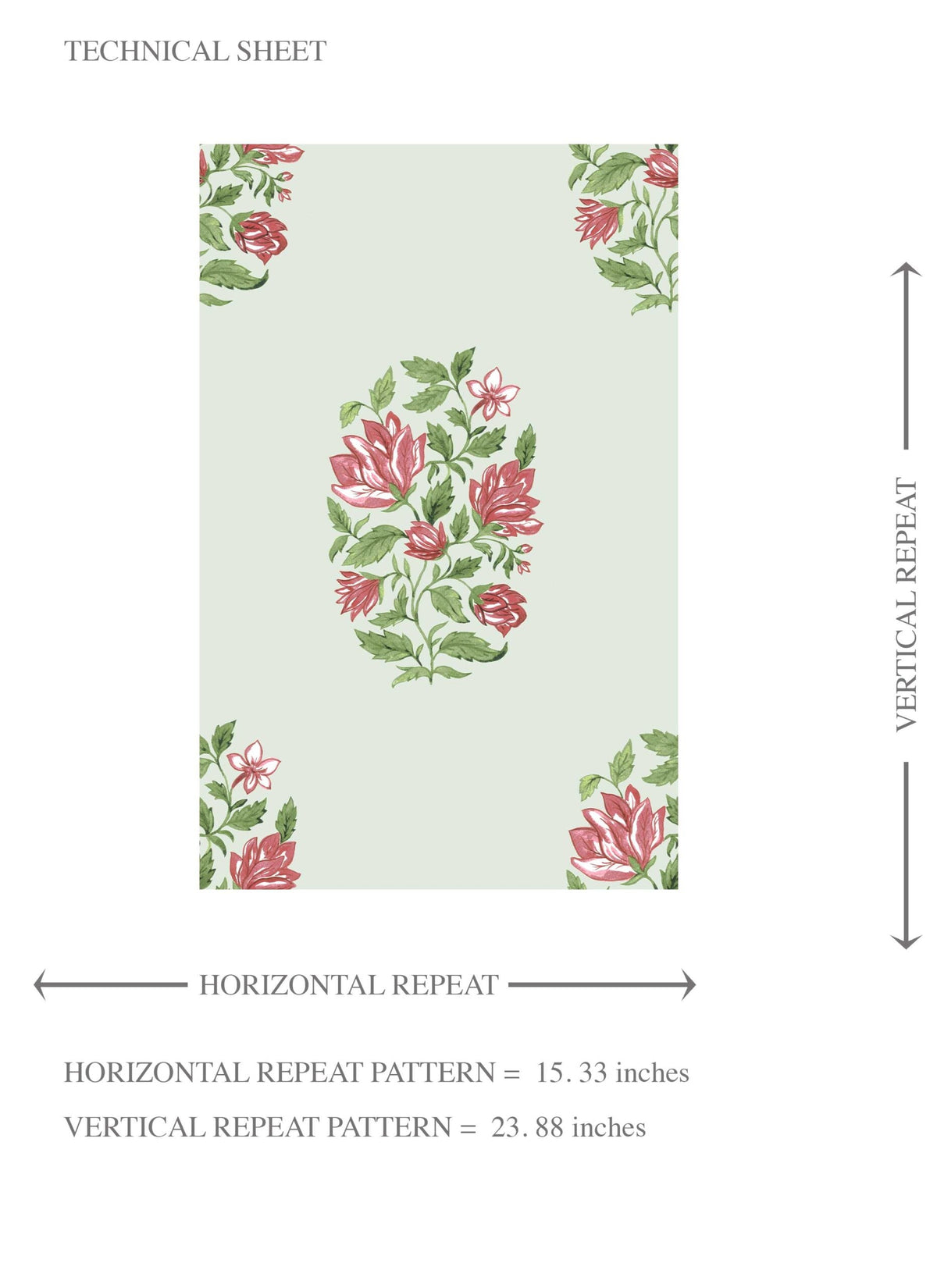 Floral Block Print Kids Room Wallpaper (Mint Green/ Pink-Red)