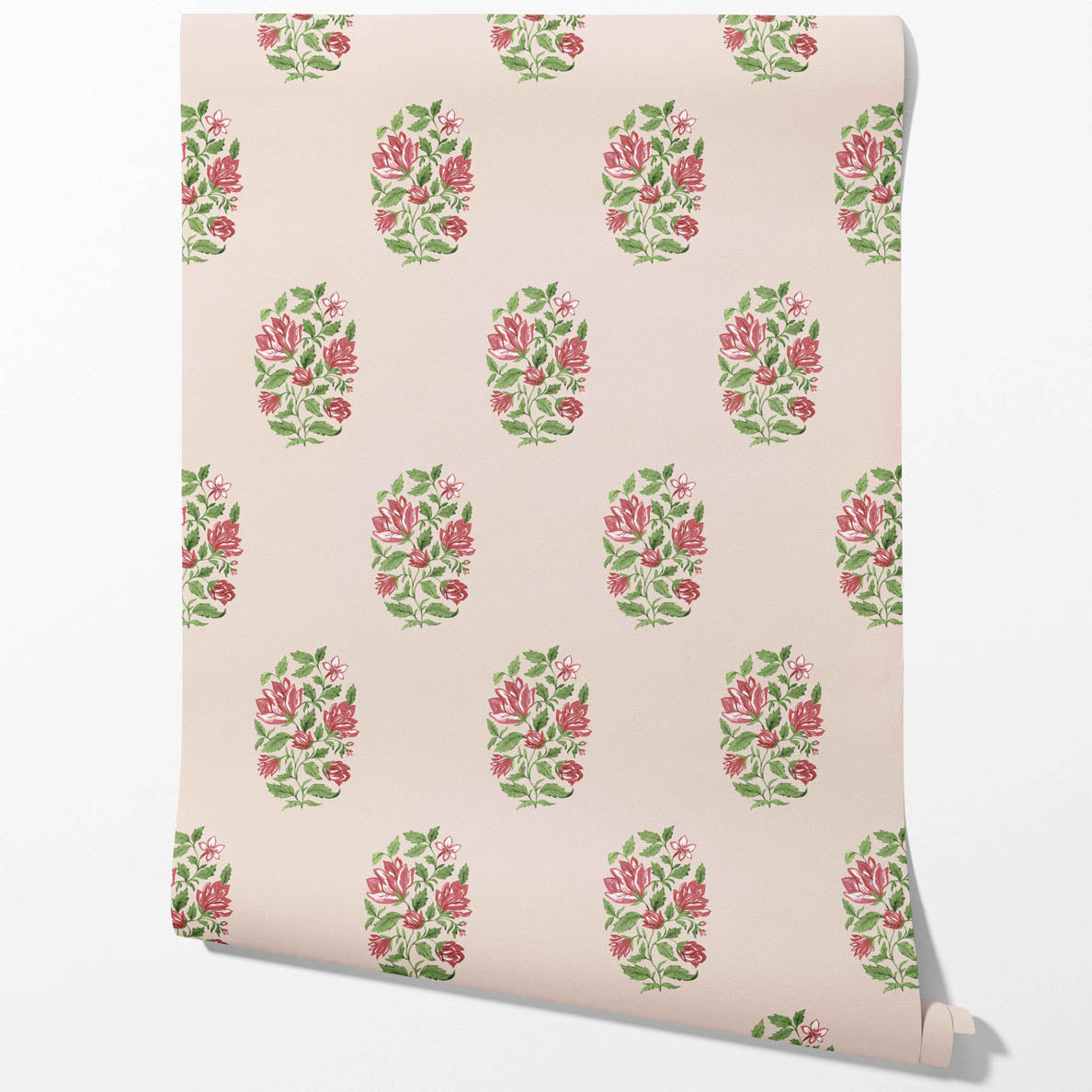 Floral Block Print Kitchen Wallpaper (Pink/ Green)