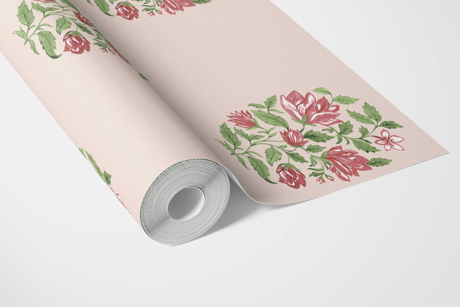 Floral Block Print Bathroom Wallpaper (Pink/ Green)