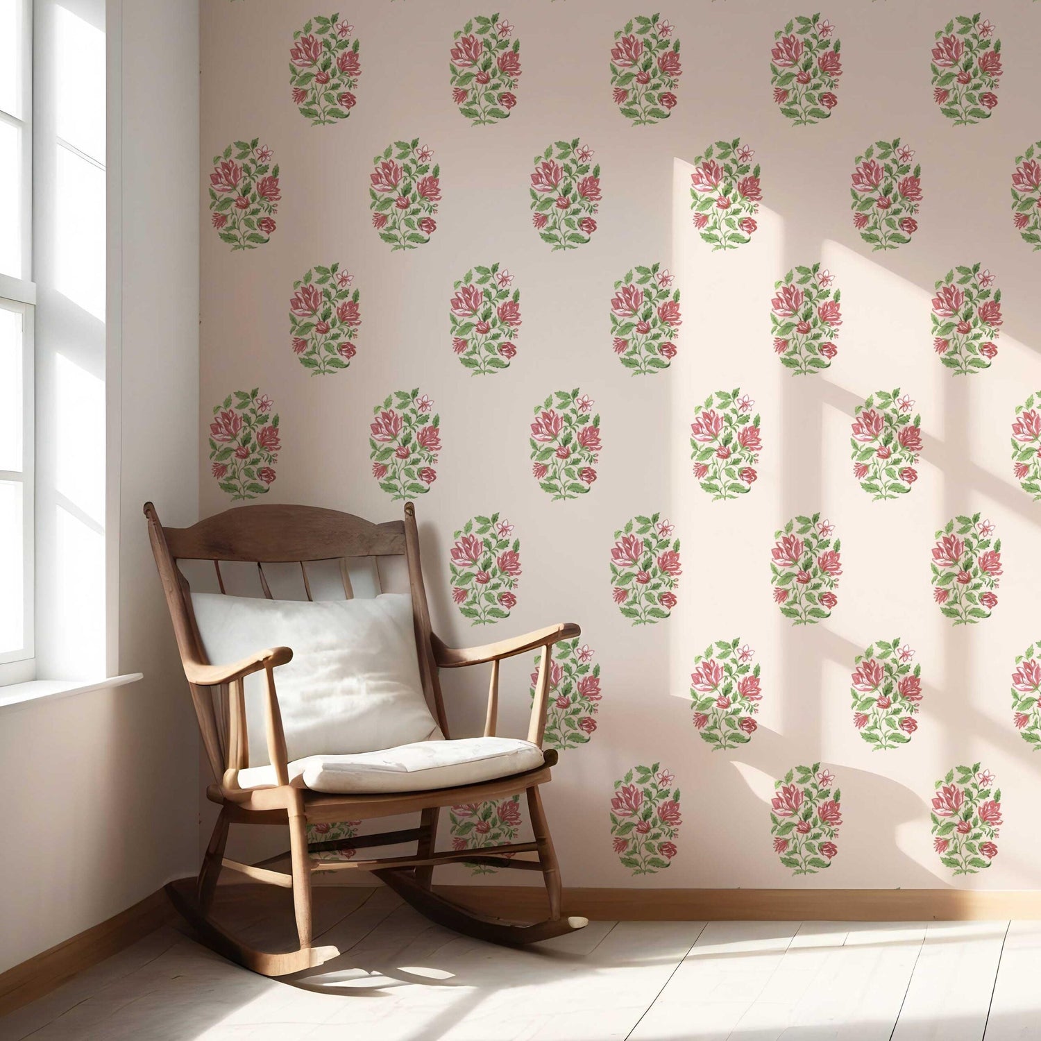 Floral Block Print Nursery Wallpaper (Pink/ Green)
